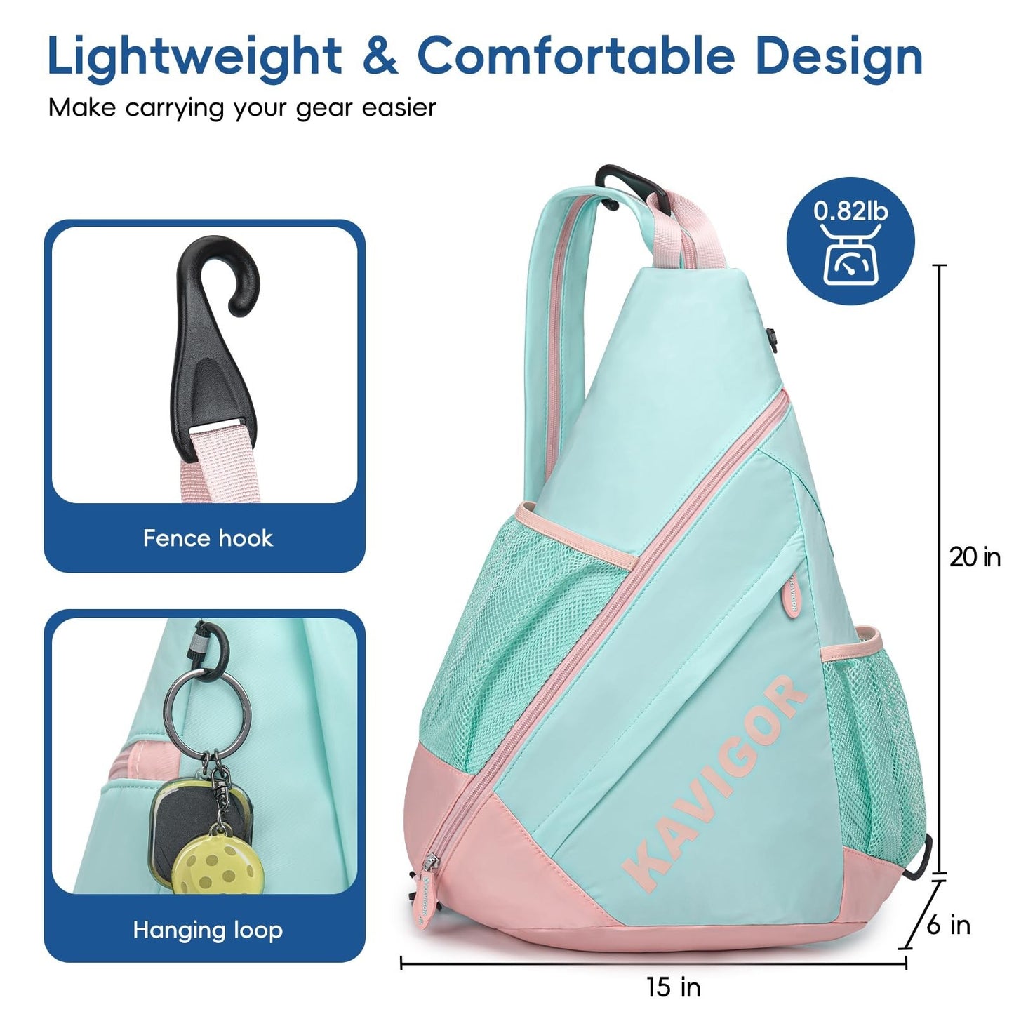 Ultra-Light Pickleball Sling Bag, Convertible Backpack with Wet/Dry Pocket, Fits4