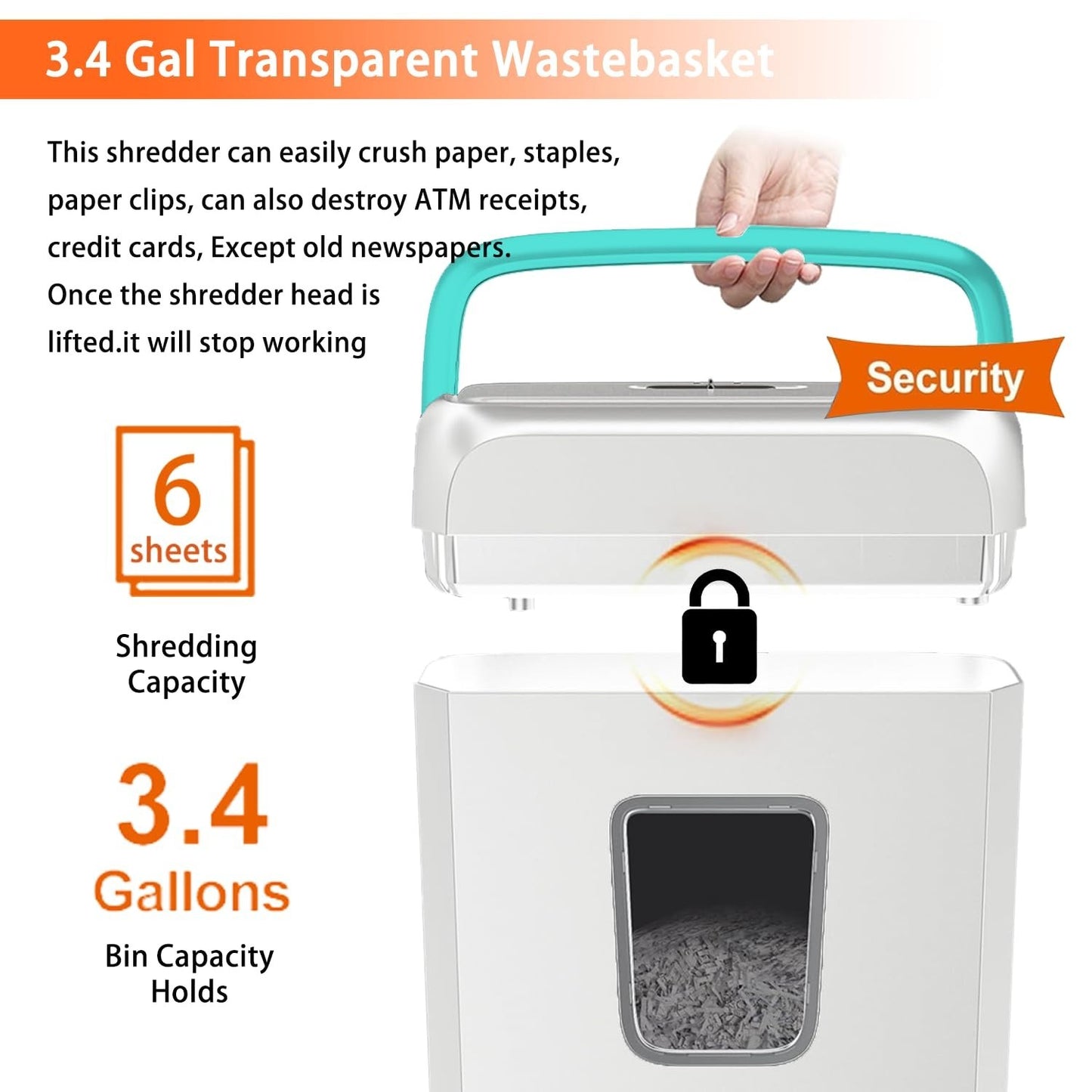 6 Sheet Cross Cut Paper Shredder for Home Office, Credit Card & Staple Shredding3