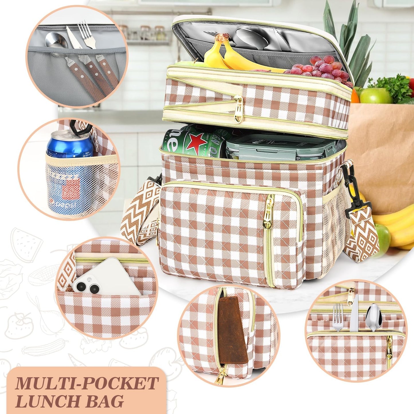 Insulated Lunch Bag for Women - 16L Expandable Leakproof Cooler with Adjustable5
