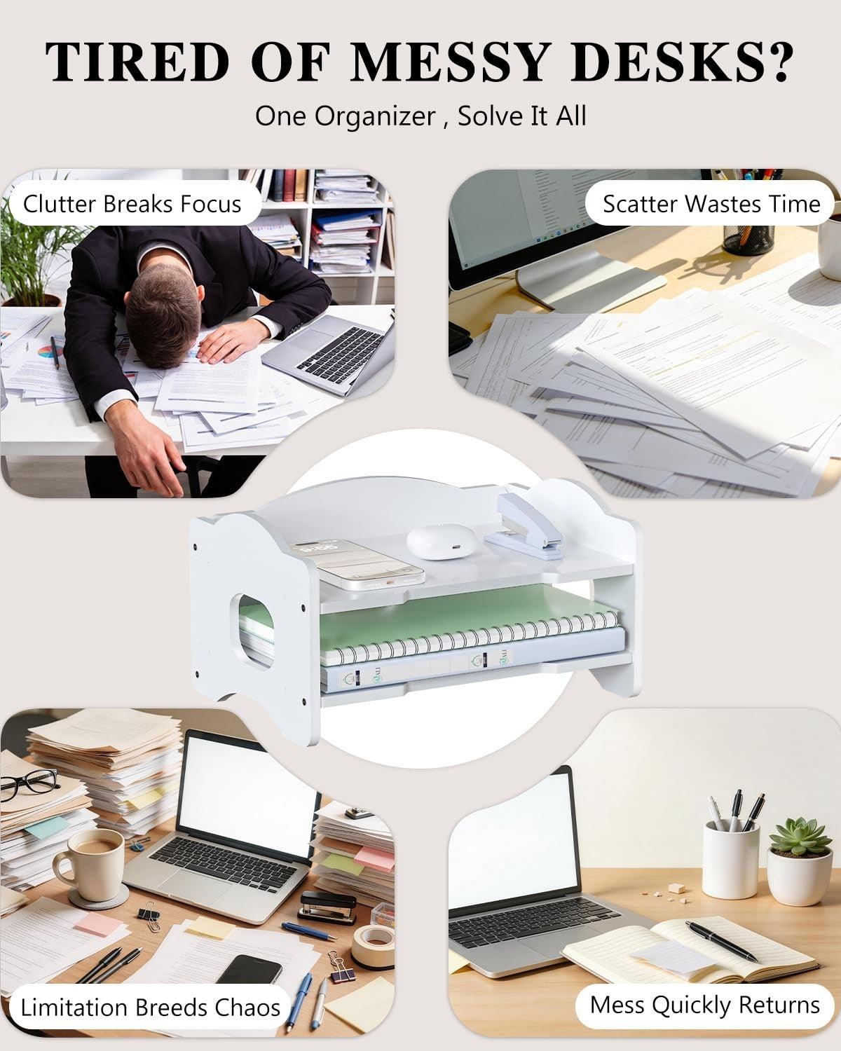 2 Tier Stackable Desk File Organizer with Handle   Paper Letter Tray for Office,3