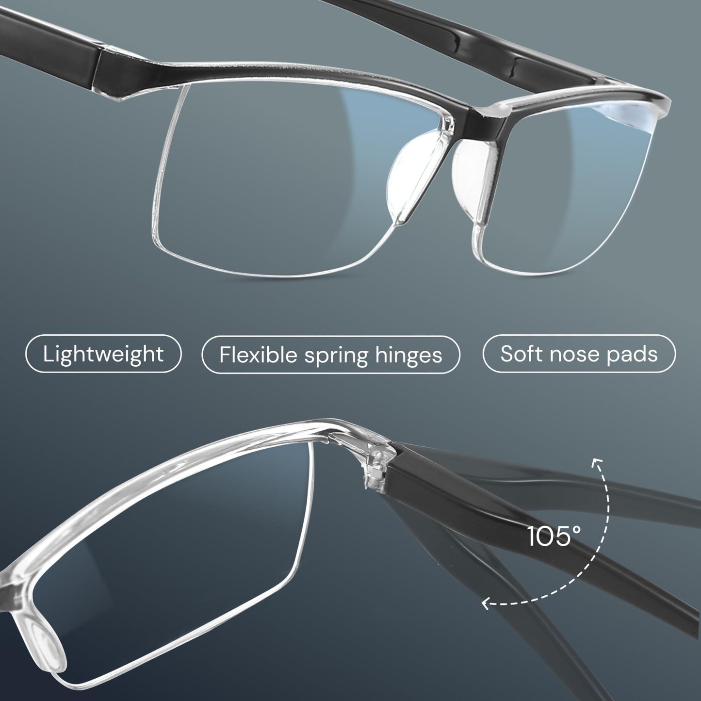 Durable Blue Light Filtering Reading Glasses for Men - Comfortable TR90 Frames5