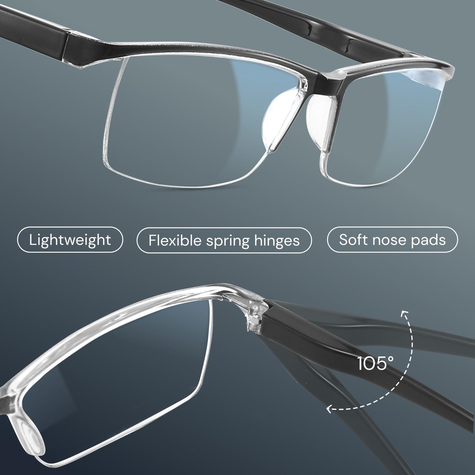 Durable Blue Light Filtering Reading Glasses for Men - Comfortable TR90 Frames5