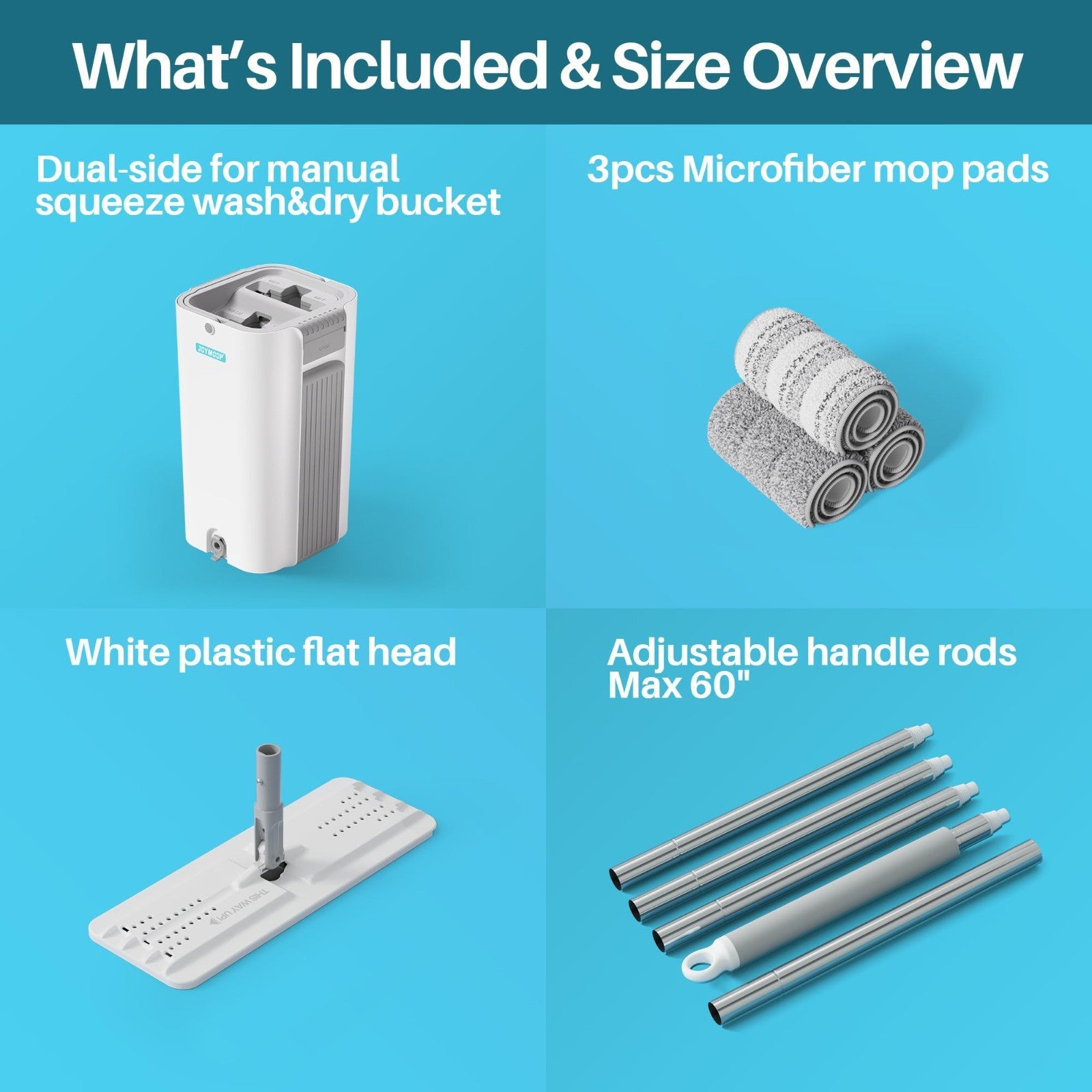 Large Capacity 8L Mop System with Extension Handle - Ideal for Floors, Windows &9