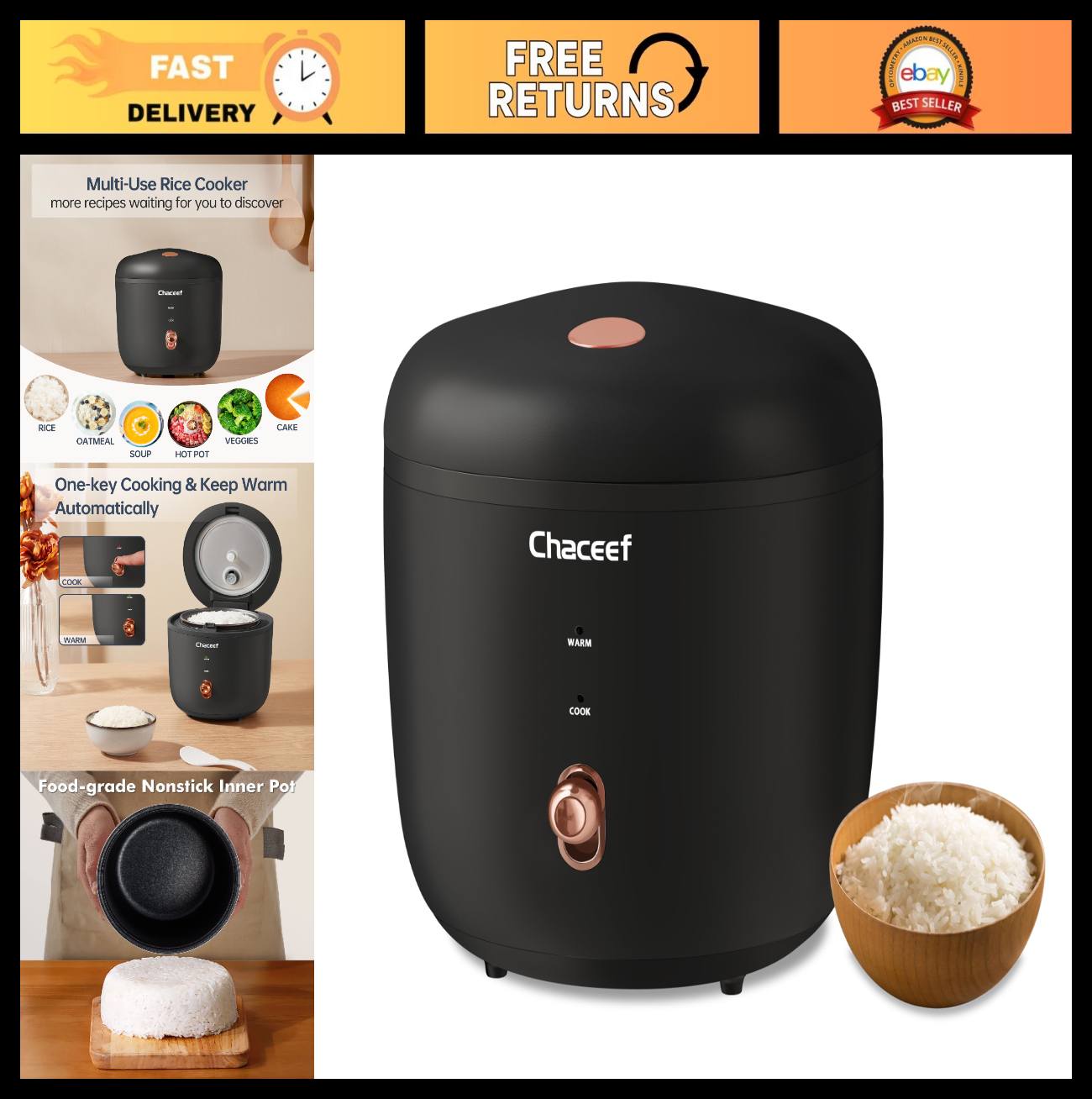 Compact 2-Cup Rice Cooker, Portable One-Touch Rice Maker, Non-Stick Pot, Keep Wa0