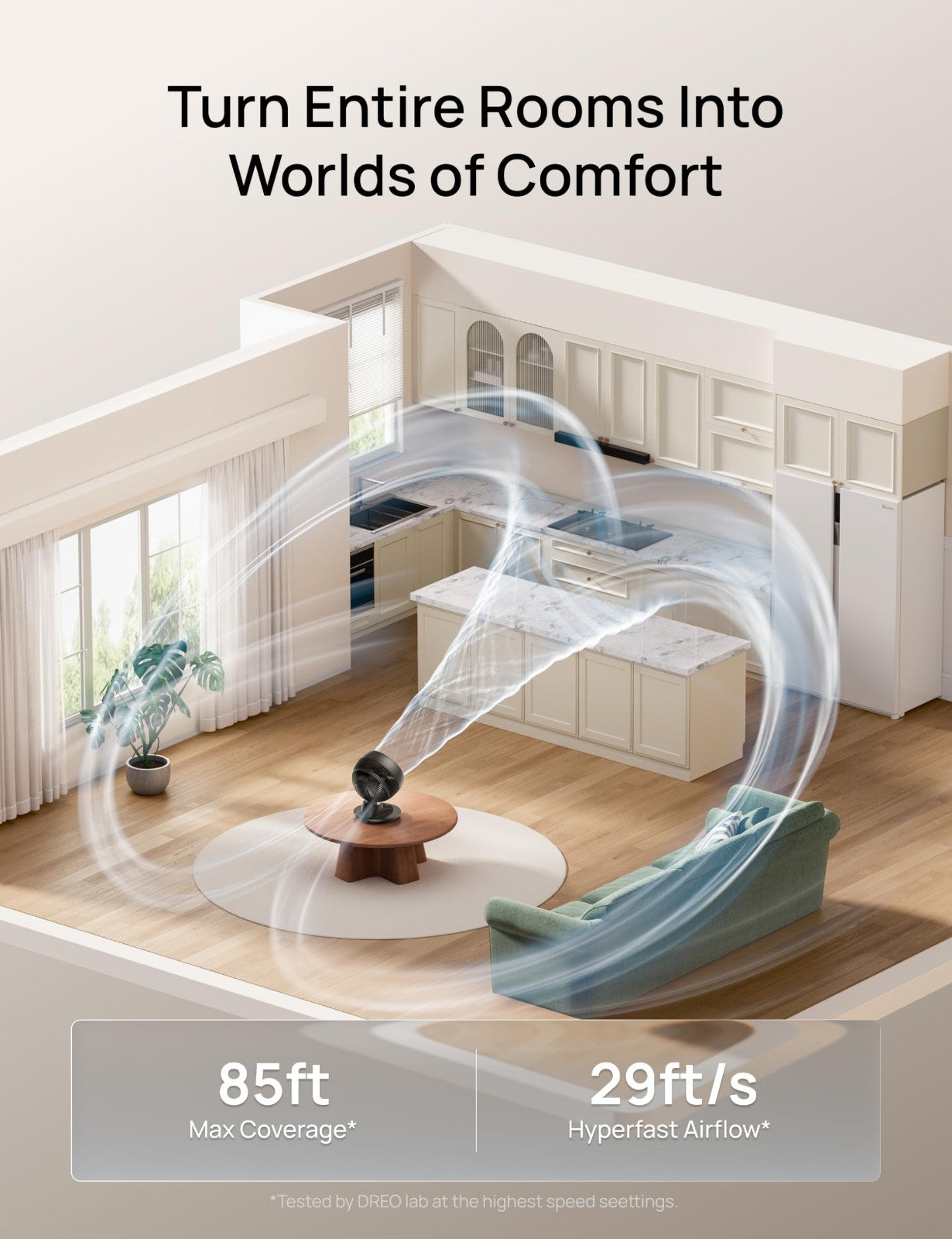 Powerful 12" Smart Desk Fan, 85 ft Airflow, Quiet 20dB, Oscillating, App/Voice C2