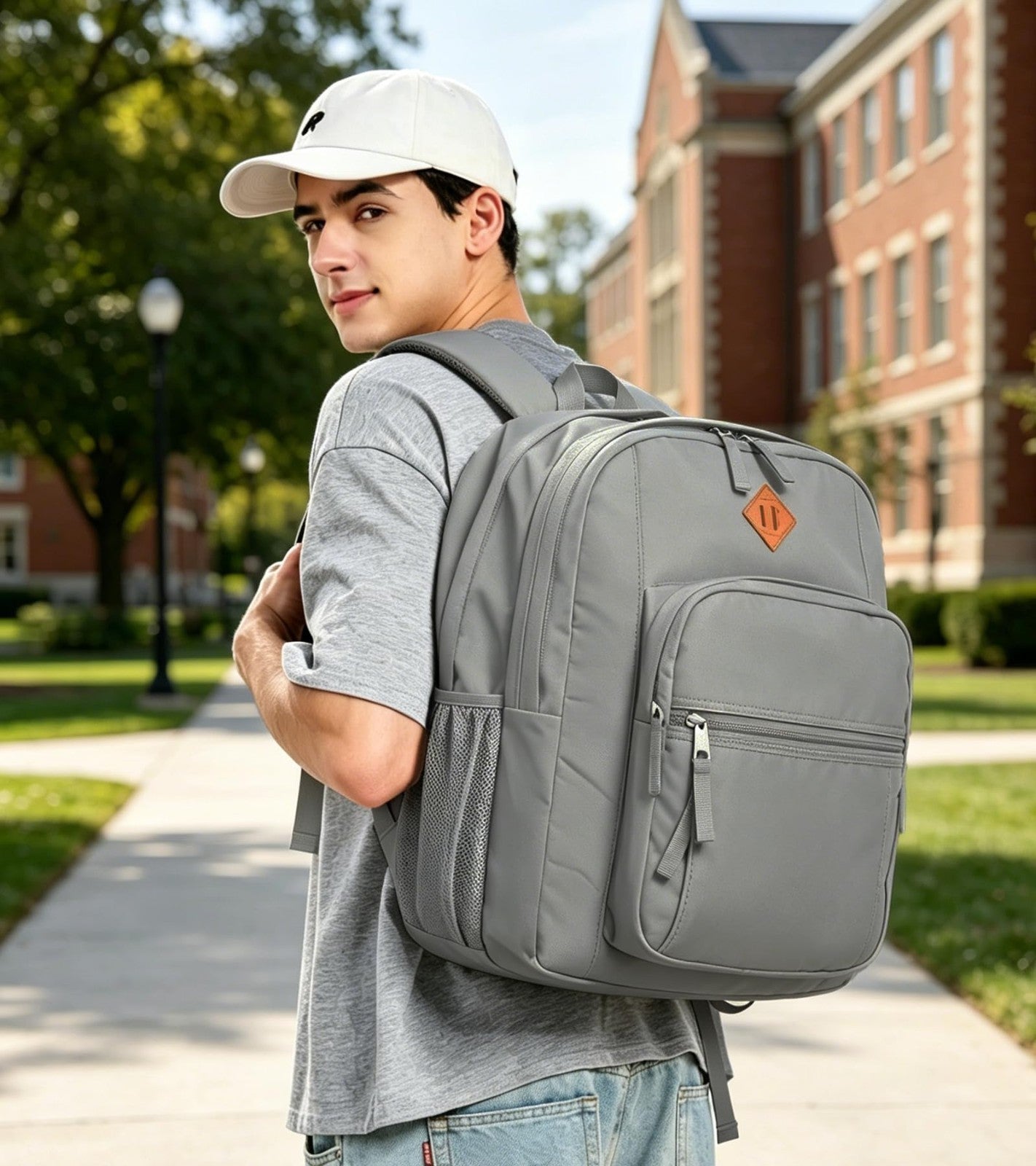 Water Resistant Large Travel Backpack for College, School, Men & Women   Grey2
