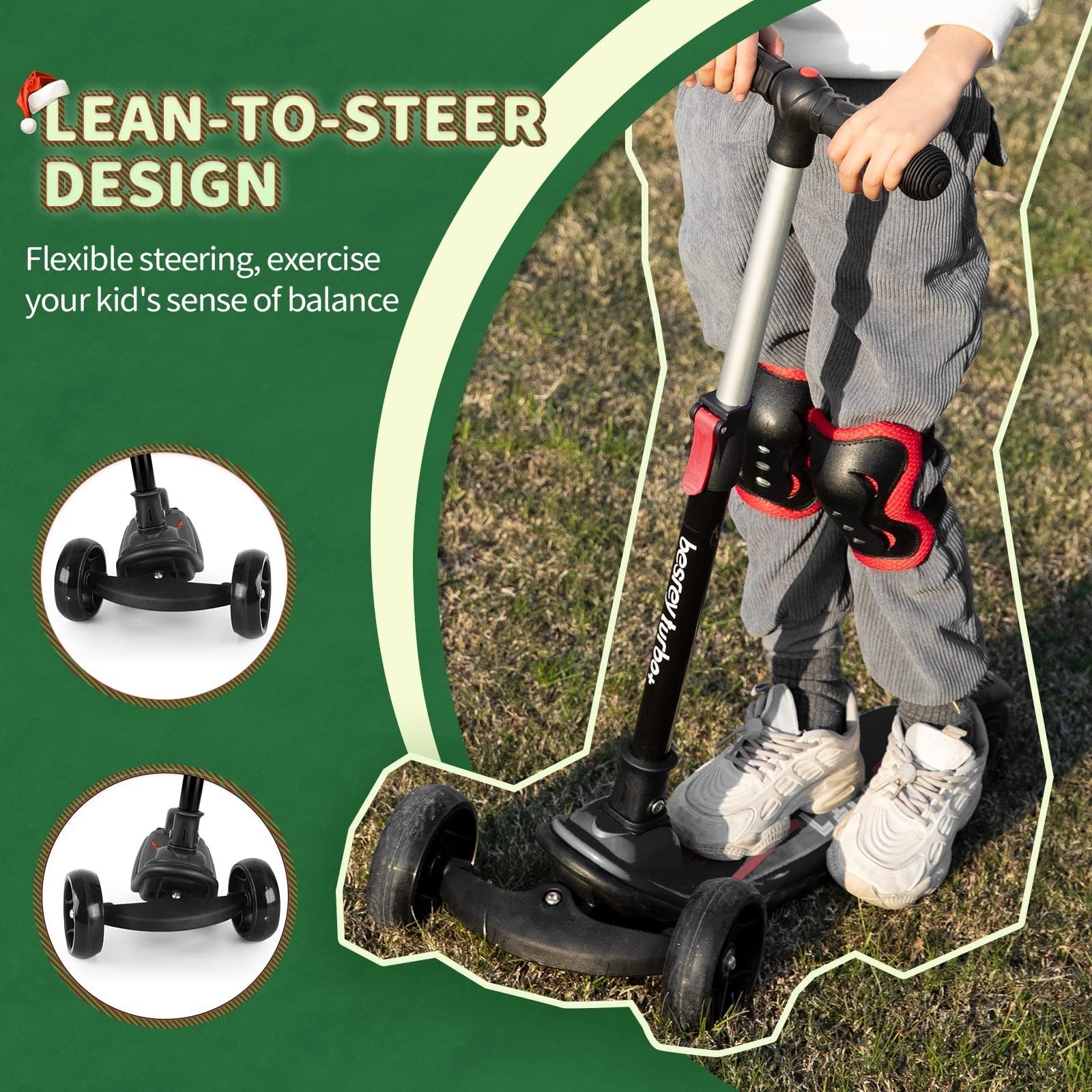 3-Wheel Kids Scooter Ages 3-10, Adjustable Height, Safe & Fun Ride-On Toy3