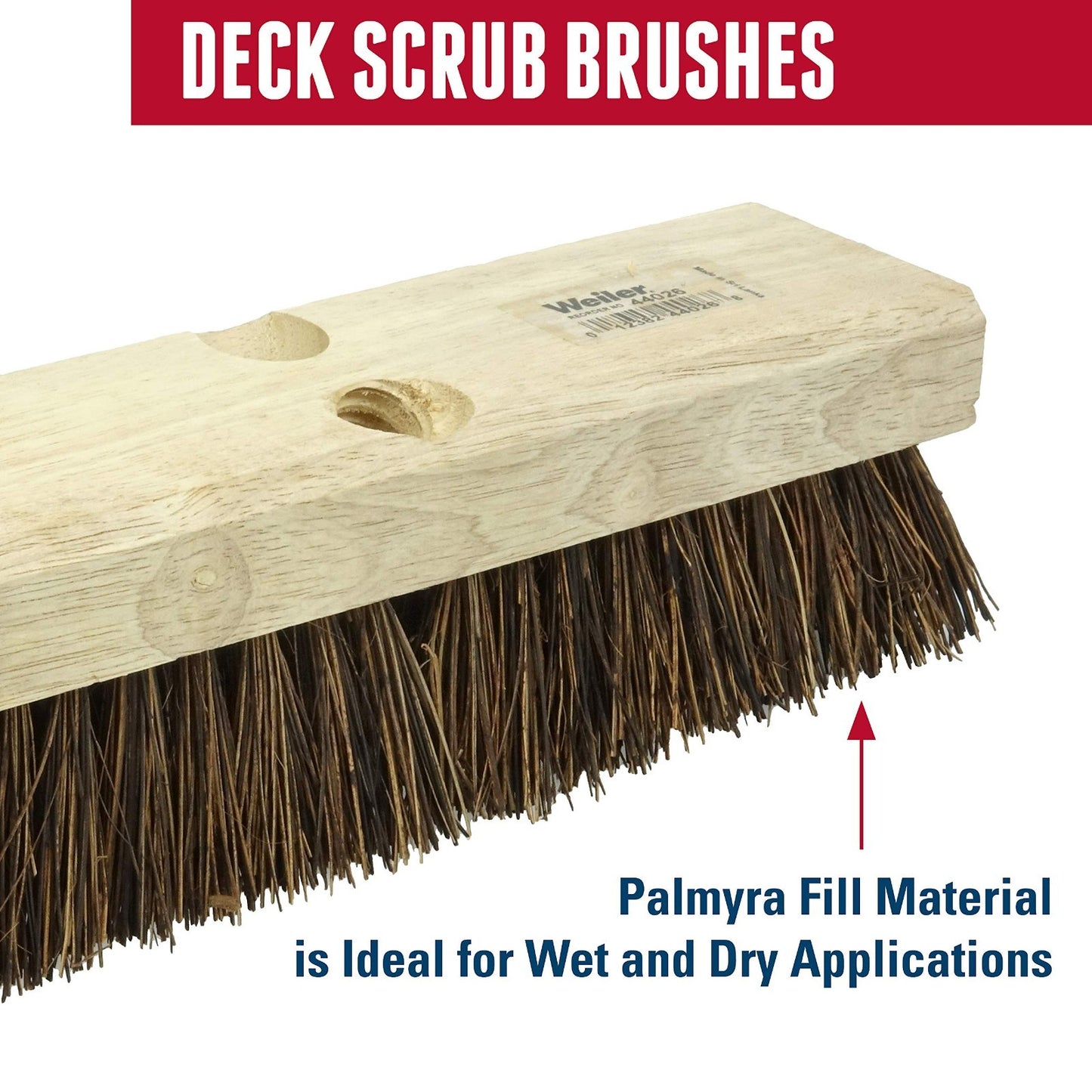 9" Deck Scrub Brush, Wood Block with Palmyra Fill, 5x14 Rows, Heavy-Duty Cleanin2