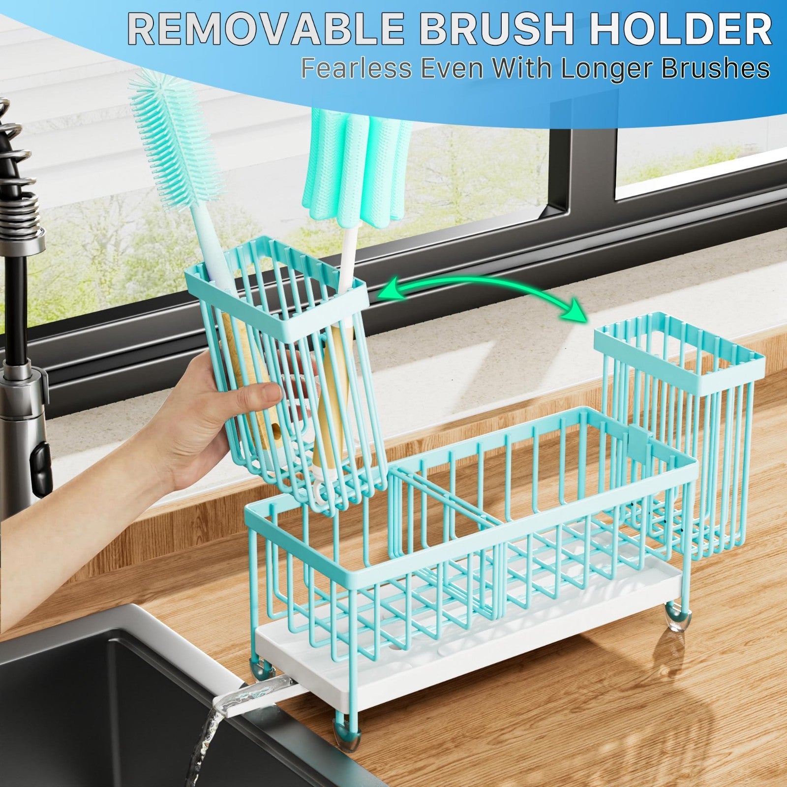 Kitchen Sink Caddy Organizer   Rustproof 304 Stainless Steel Sponge Holder, Turq3