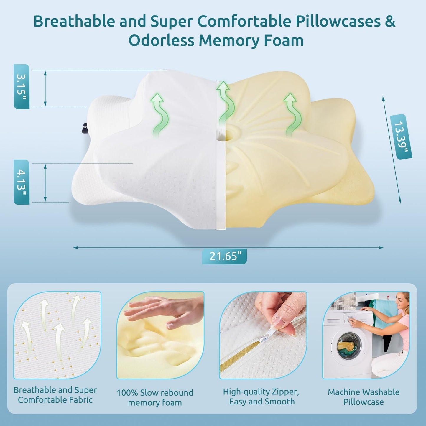 Cervical Pillow for Neck & Shoulder Pain Relief   Cooling Contour Memory Foam, E5
