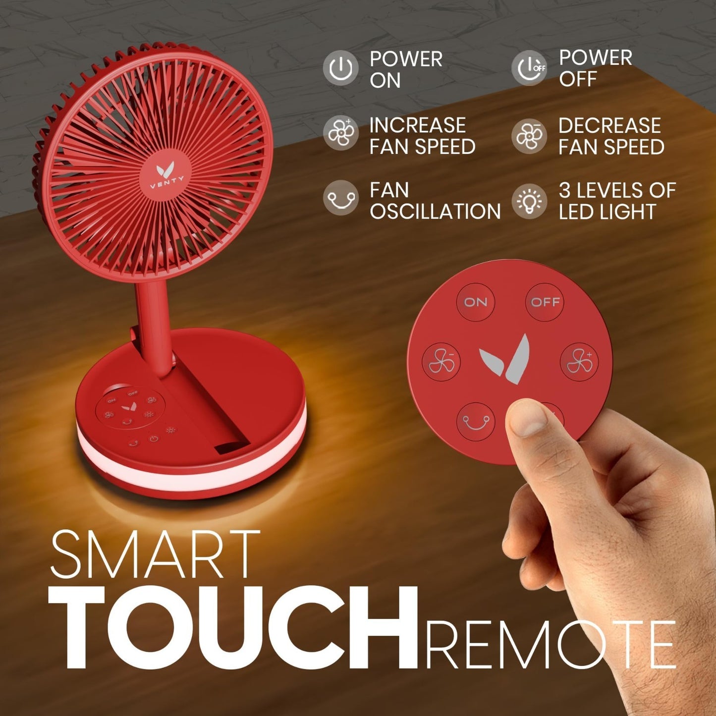 Portable Wireless Battery Operated Fan   4 Speeds, LED Light, Carry Case, Remote4