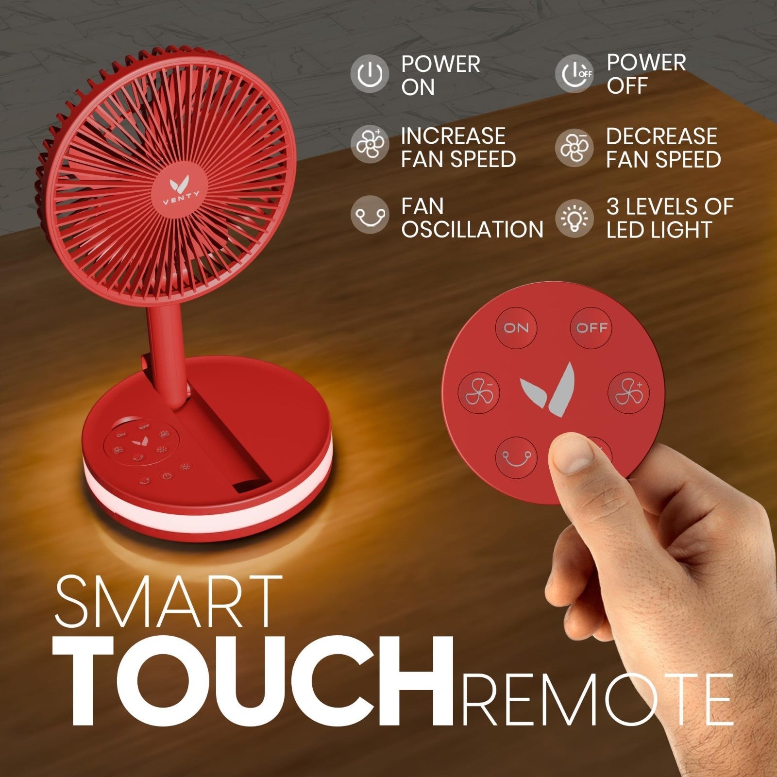 Portable Wireless Battery Operated Fan   4 Speeds, LED Light, Carry Case, Remote4