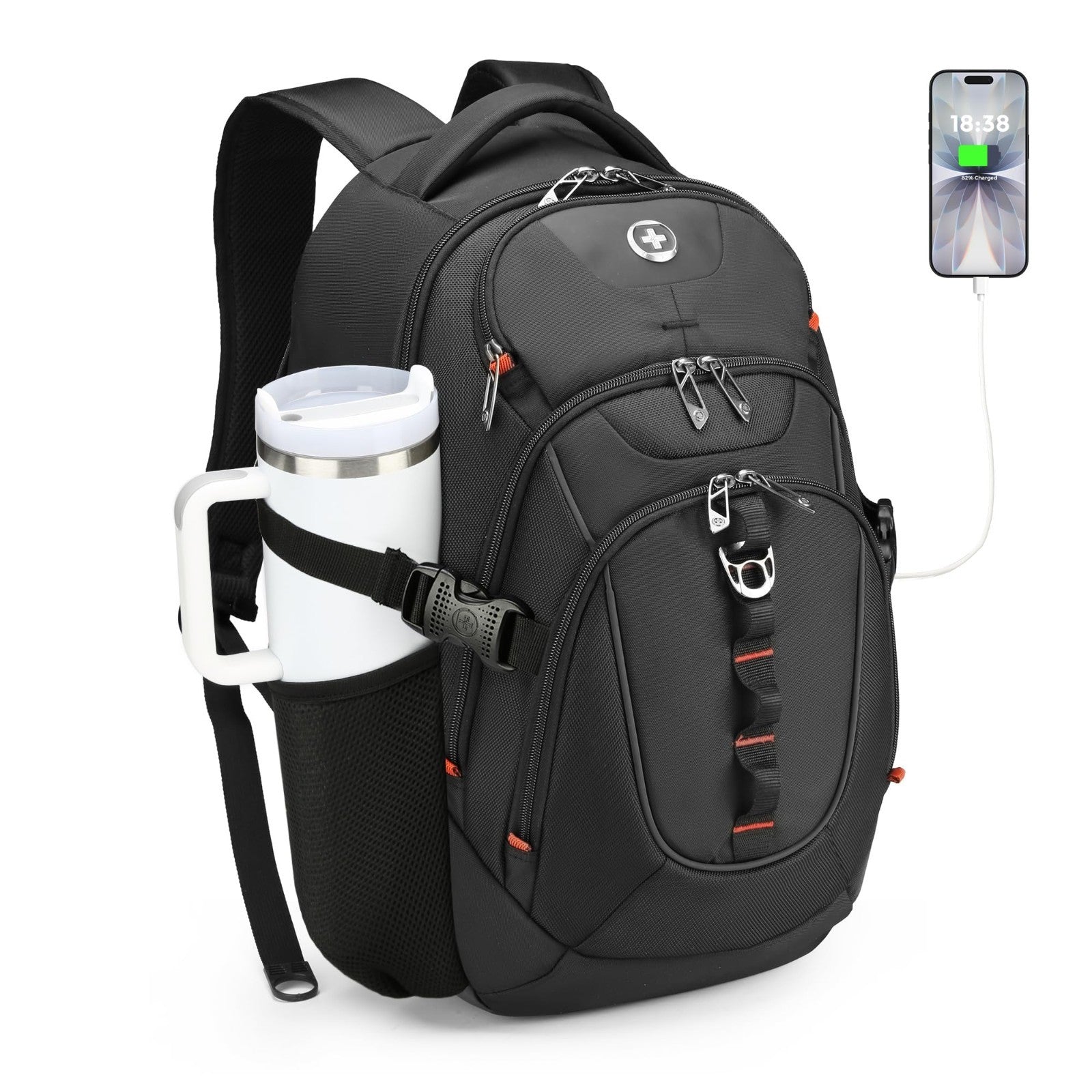 Stylish Laptop Backpack with USB Charging Port, 15.6" Travel Bag, 31L College Sc0