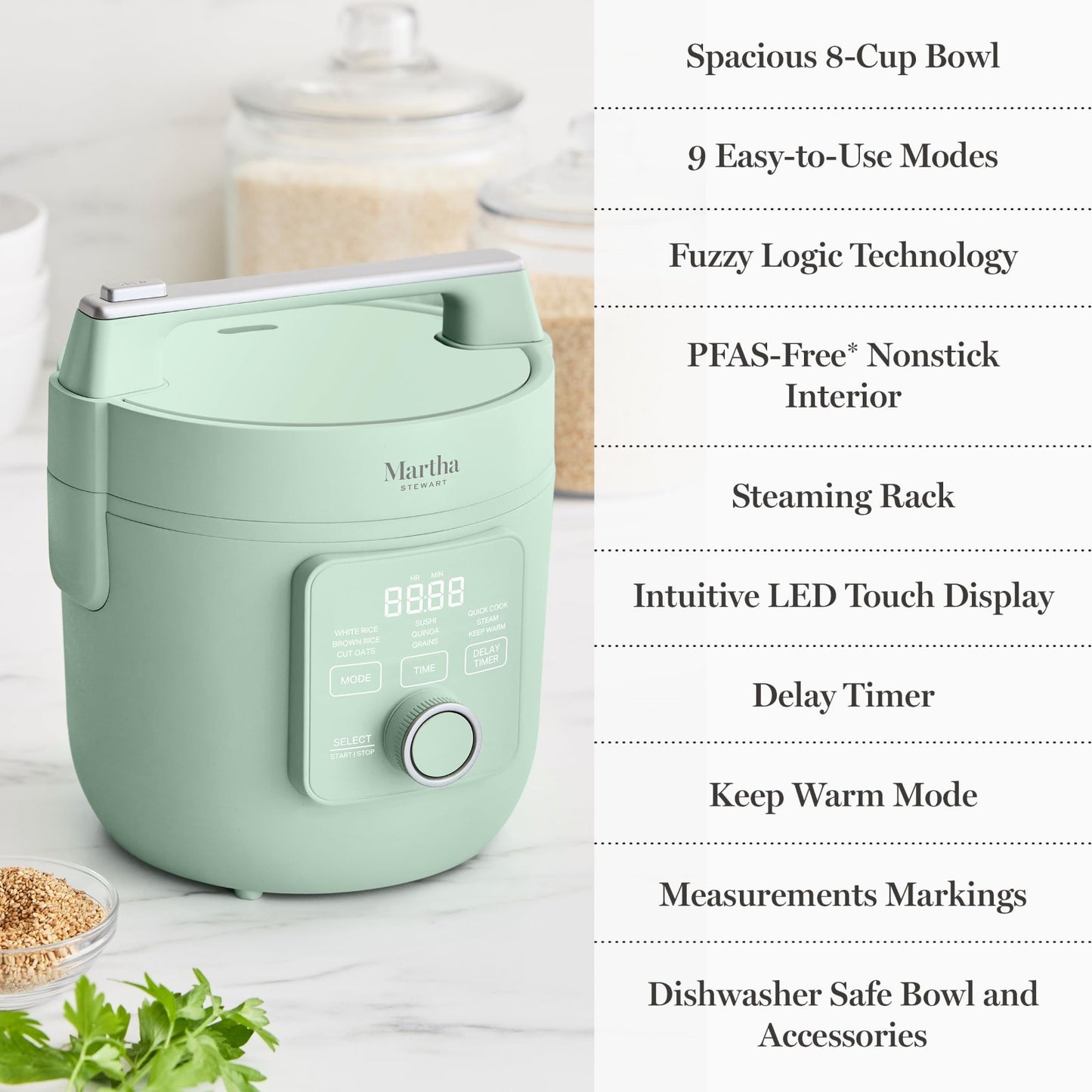 4-Cup Rice Cooker, Ceramic Non-Stick Pot, Keep Warm, Steam Basket, Quick Cook, G9