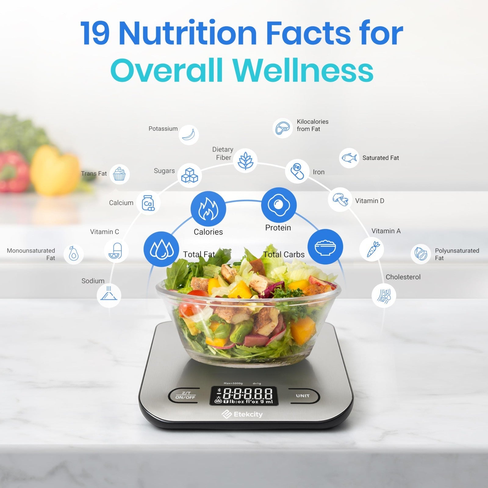 Digital Kitchen Scale   Food Nutrition Scale for Grams & Ounces, Tare Function,2