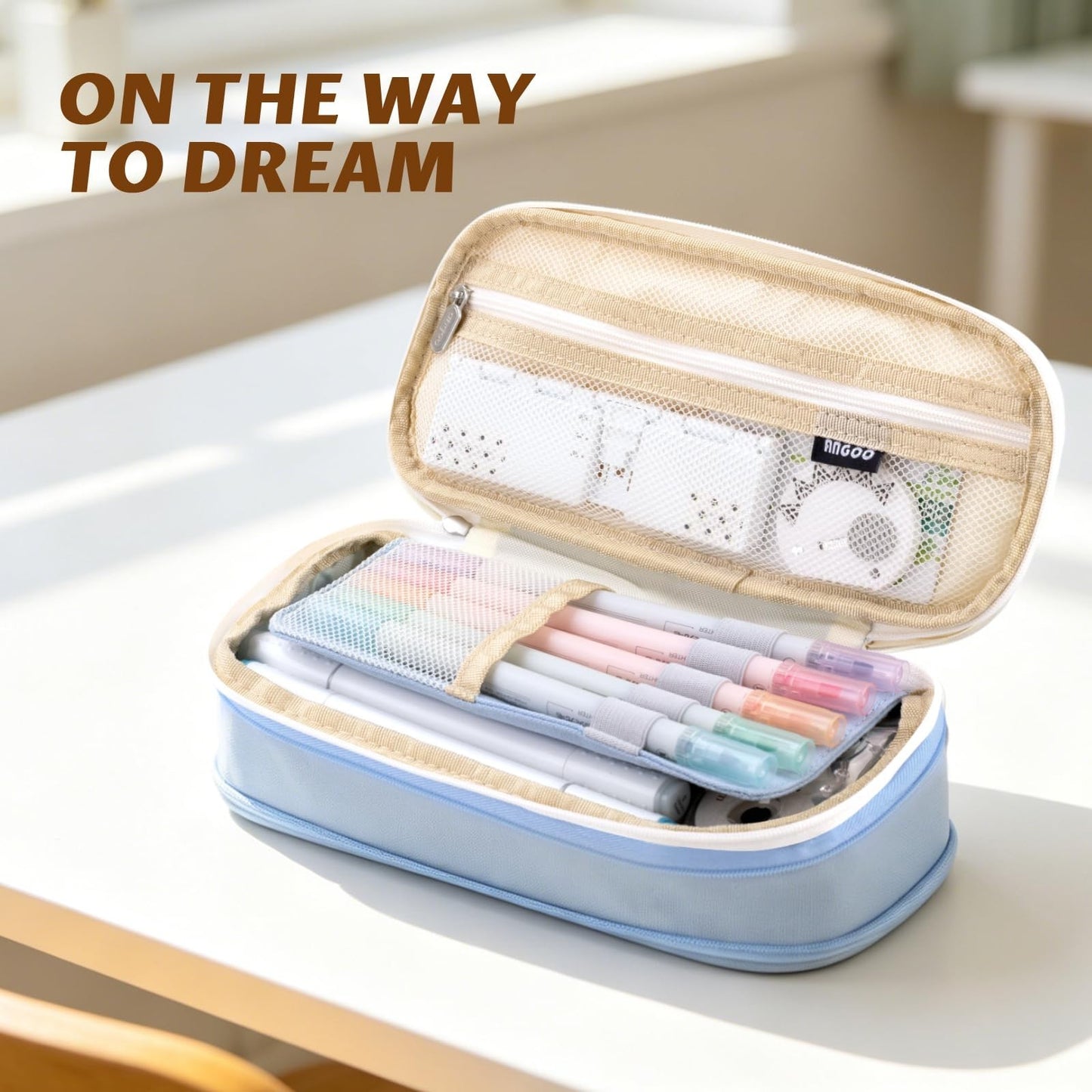 Large Capacity Pencil Case Organizer   Office & School Storage Pouch   Light Blu6