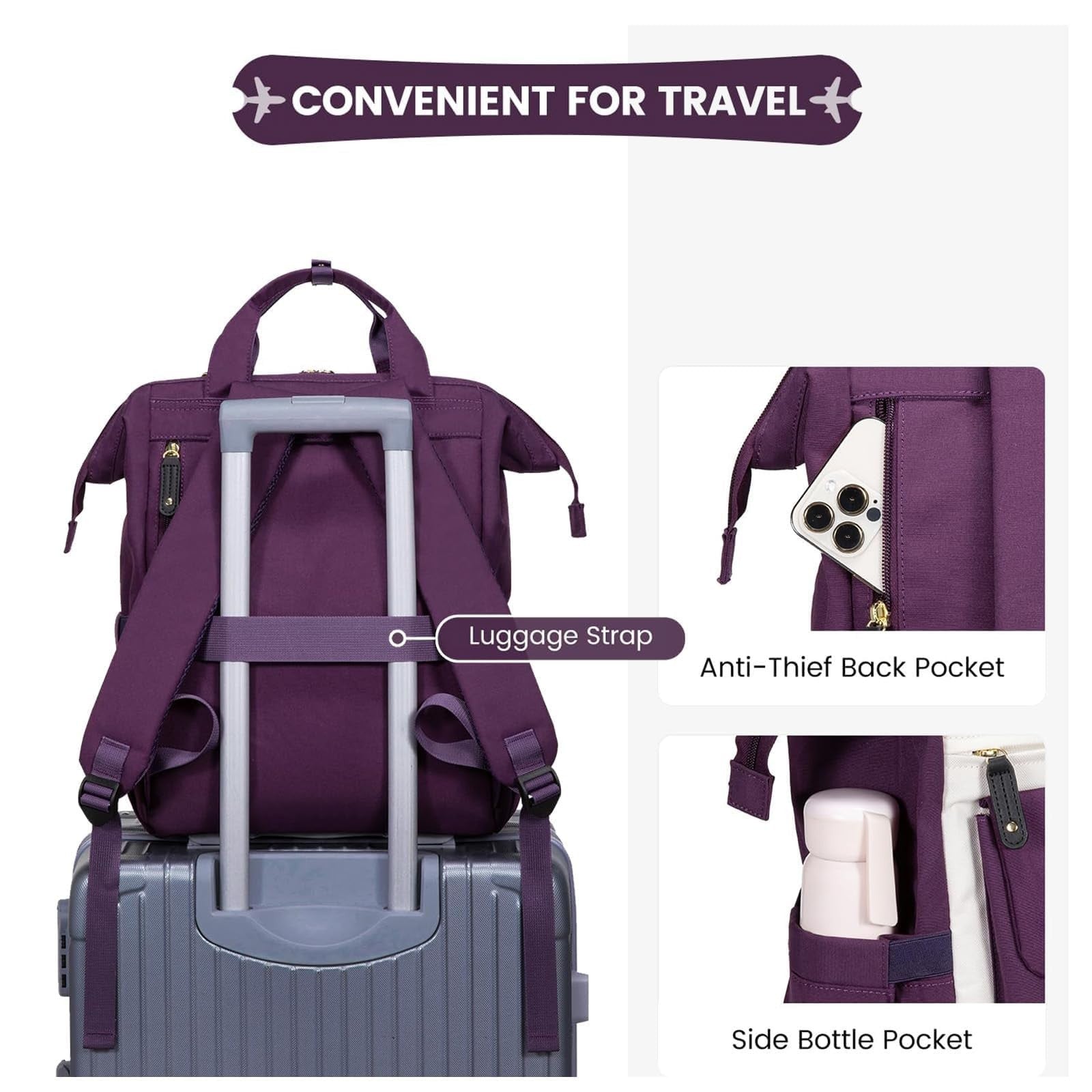 Stylish Water Resistant Laptop Backpack for Women   17.3" Work Travel Bag, Beige3