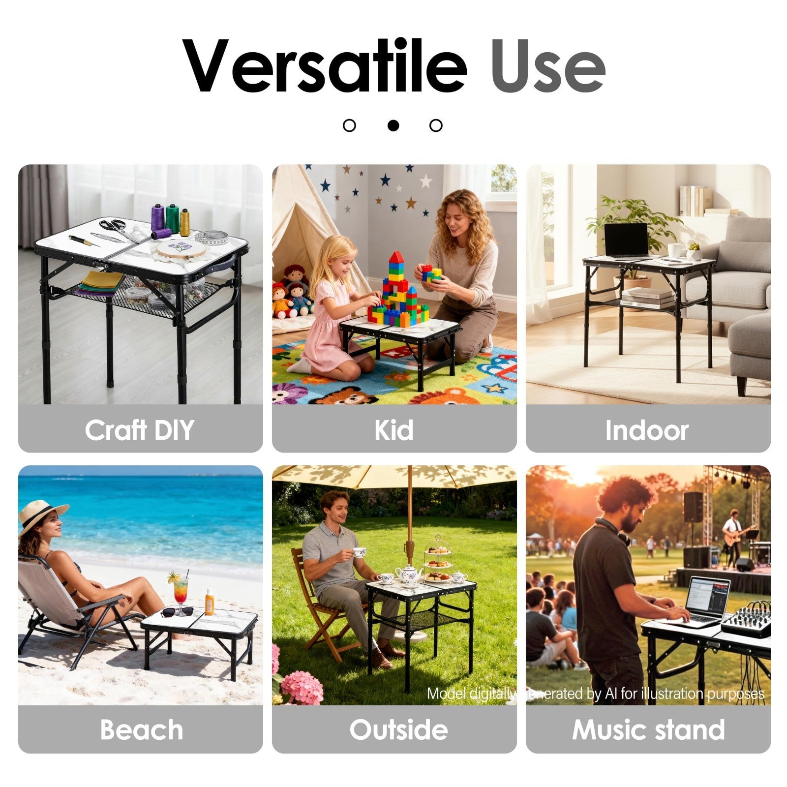 Folding Adjustable Height TV Tray Table - Portable Snack & Dinner Couch Side Tab5
