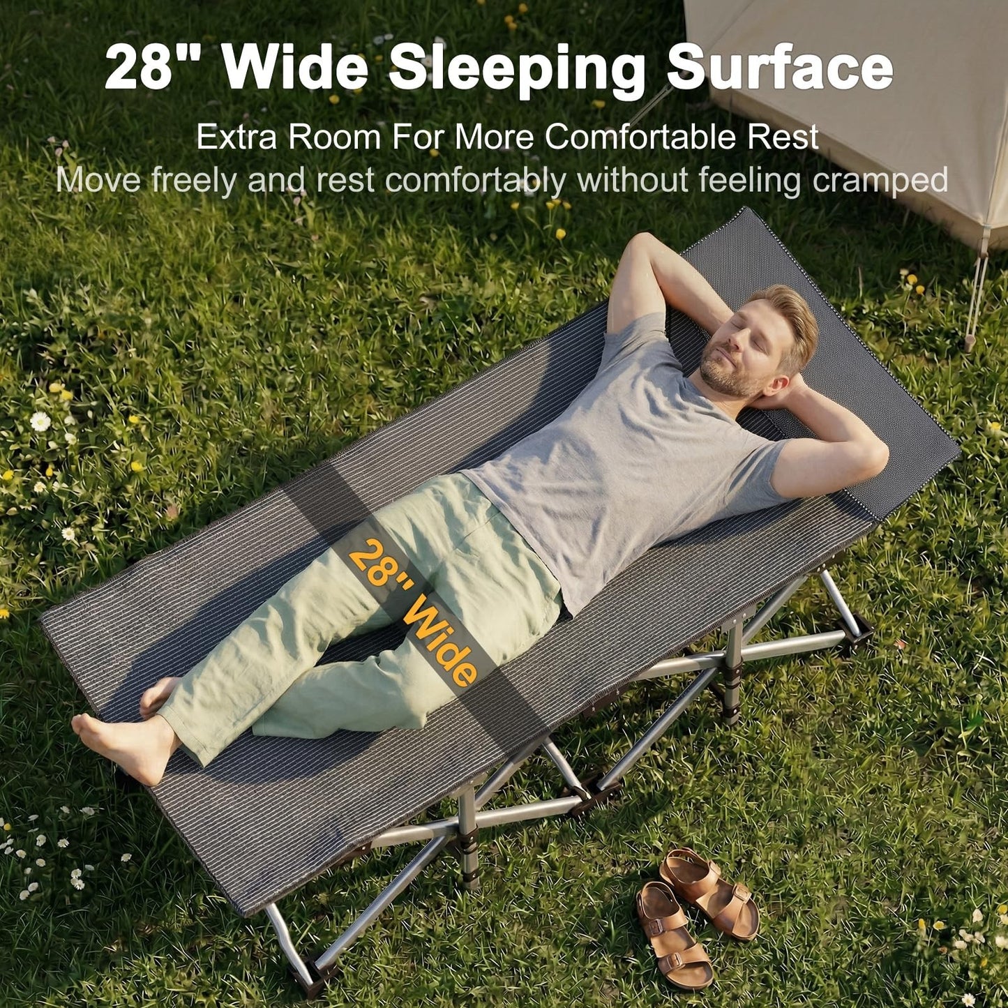 Folding Camping Cot for Adults   28" Wide, Heavy Duty Steel Frame, 800 lbs Capac8