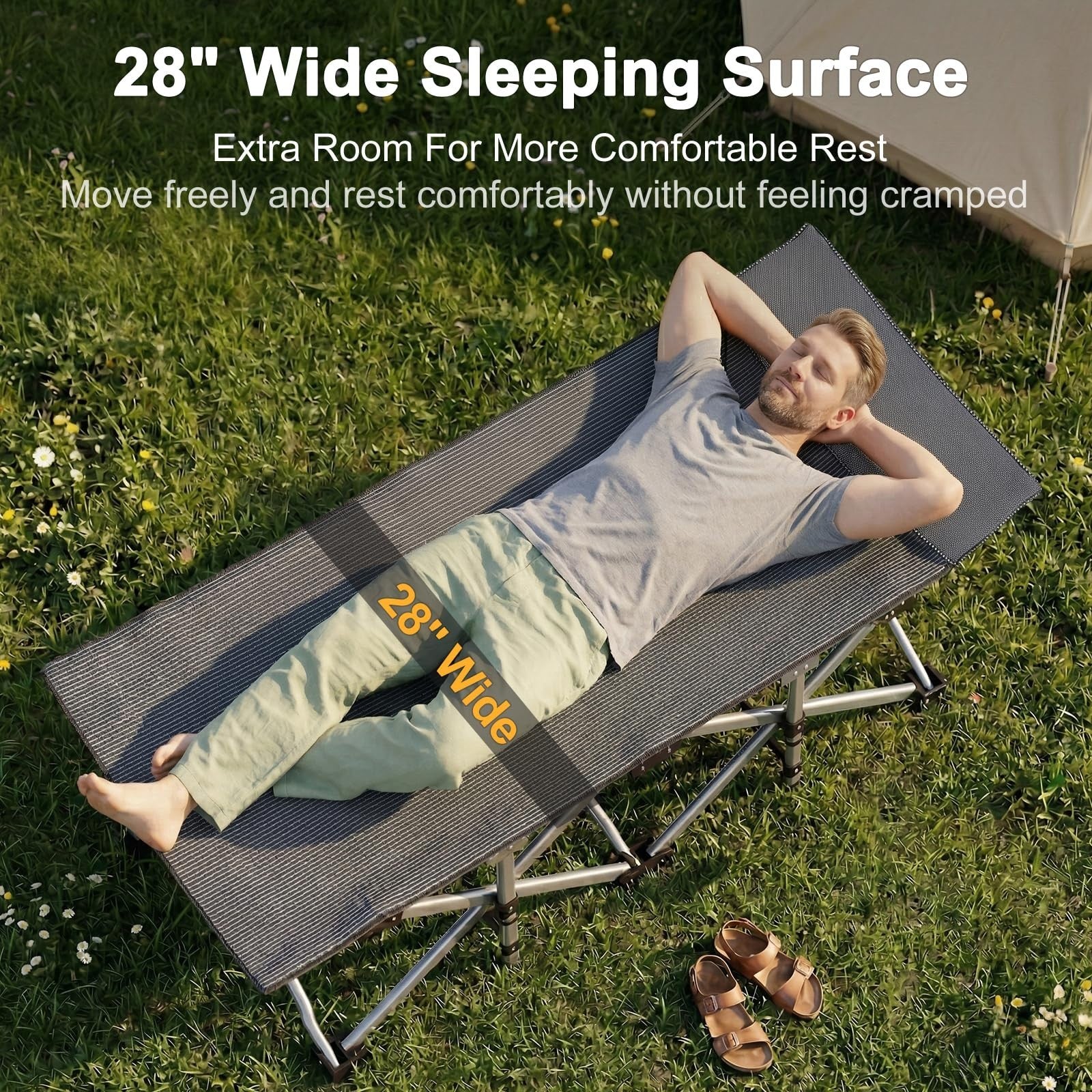 Folding Camping Cot for Adults   28" Wide, Heavy Duty Steel Frame, 800 lbs Capac8