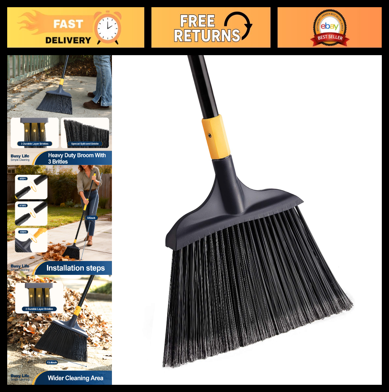 Heavy-Duty Outdoor Broom 54" | Commercial Grade Floor Sweeper for Home & Yard0