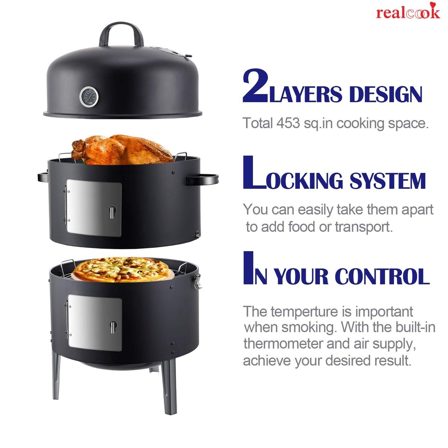 17 Inch Vertical Charcoal Smoker - Heavy Duty Round BBQ Grill for Outdoor Cookin5