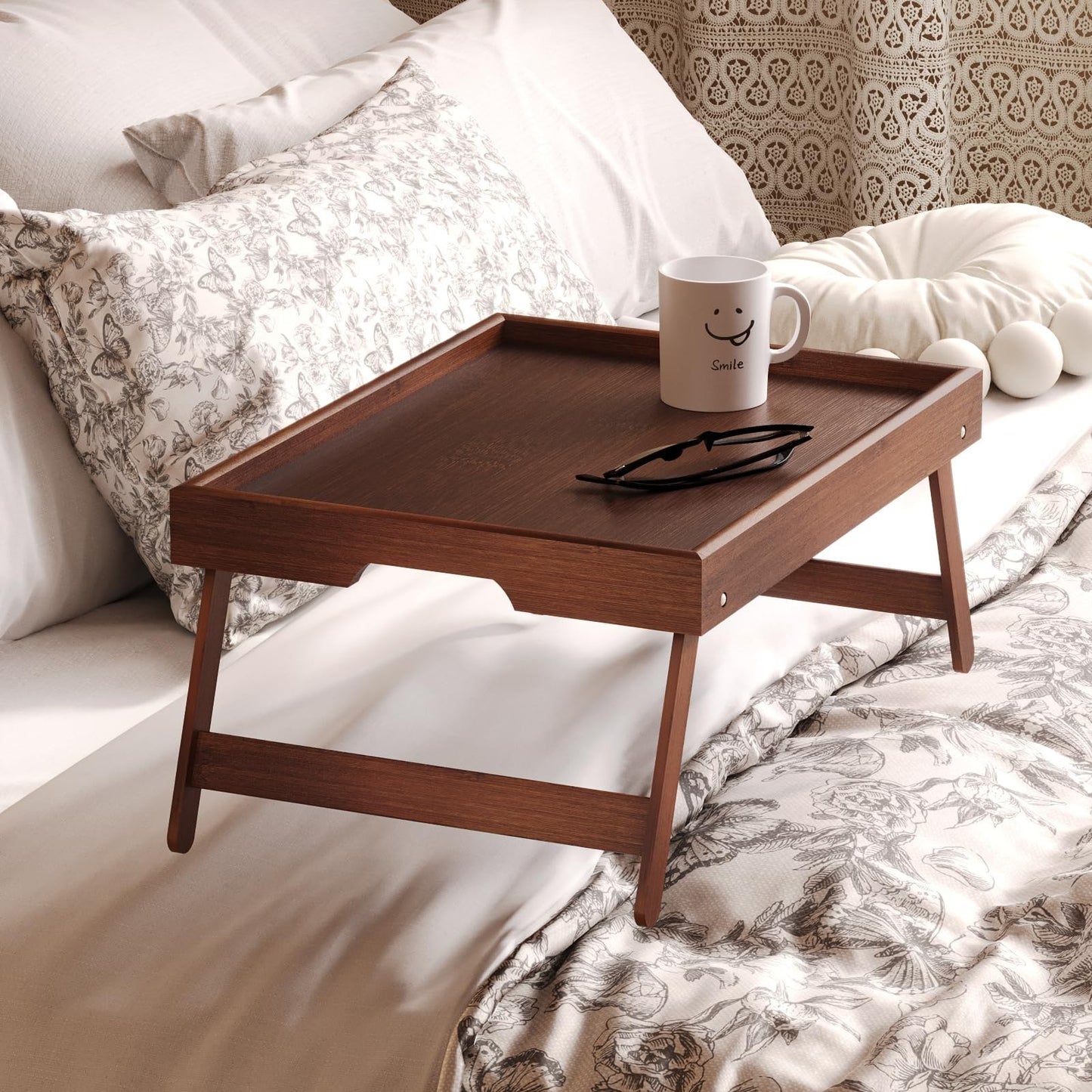 2 Pack Bamboo Folding Bed Tray Tables - Versatile Breakfast & Laptop Trays1