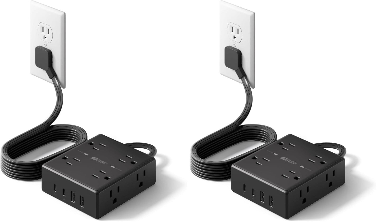 6FT Flat Plug Extension Cord with Surge Protector Power Strip   2 Pack, Heavy Du1
