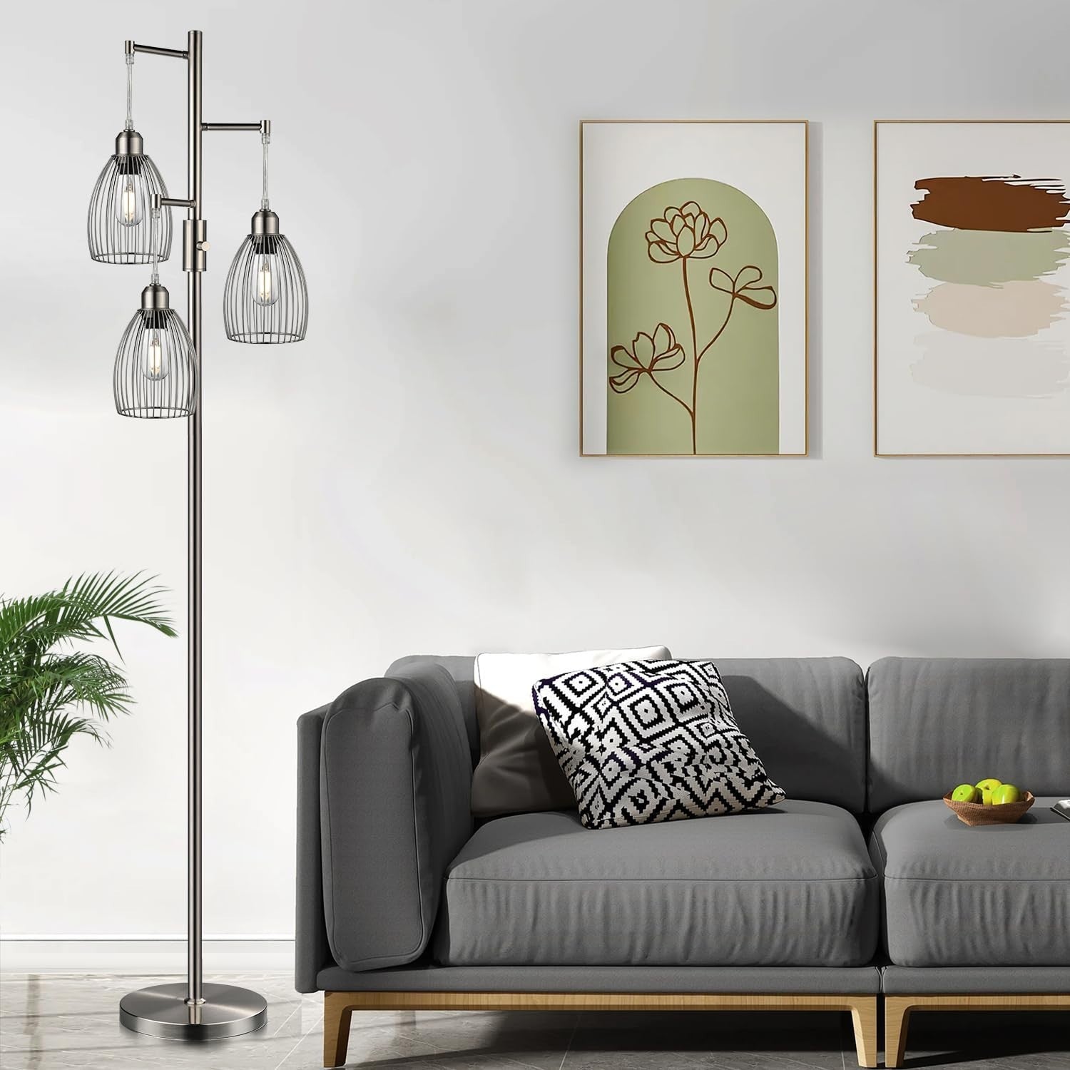 Dimmable Industrial Floor Lamp with 3 LED Edison Bulbs, Elegant Teardrop Design,5
