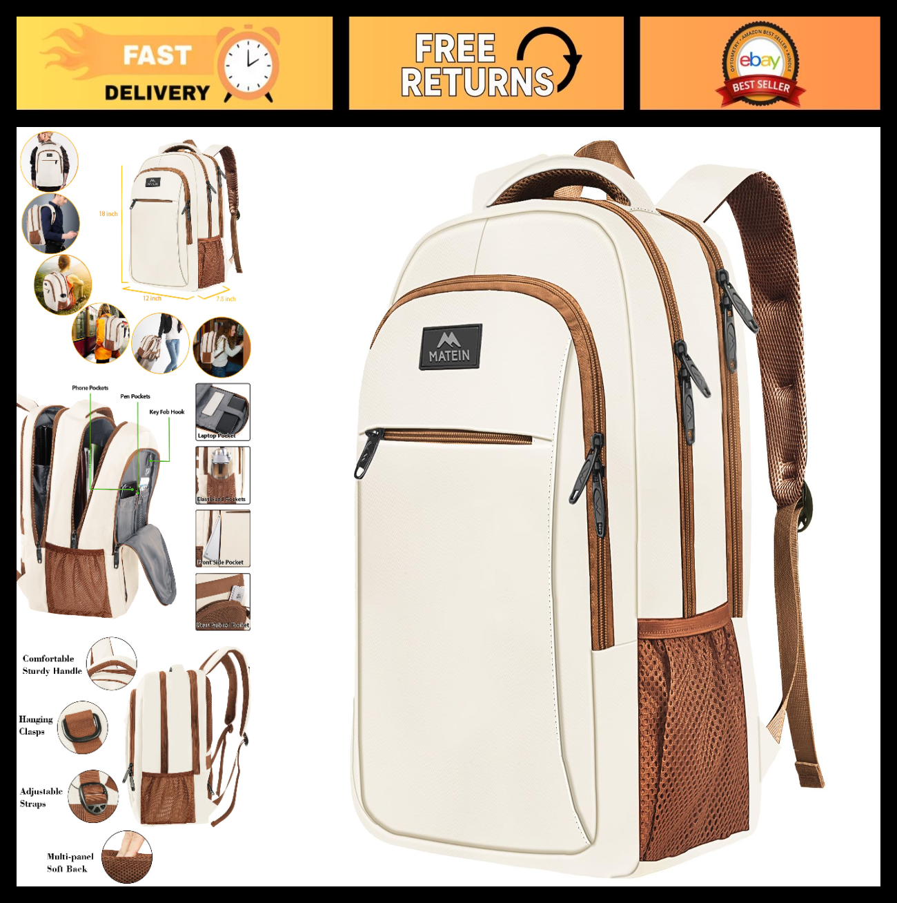 15.6" Travel Laptop Backpack, Cute Anti Theft Slim Design, Sturdy & Stylish Bag0