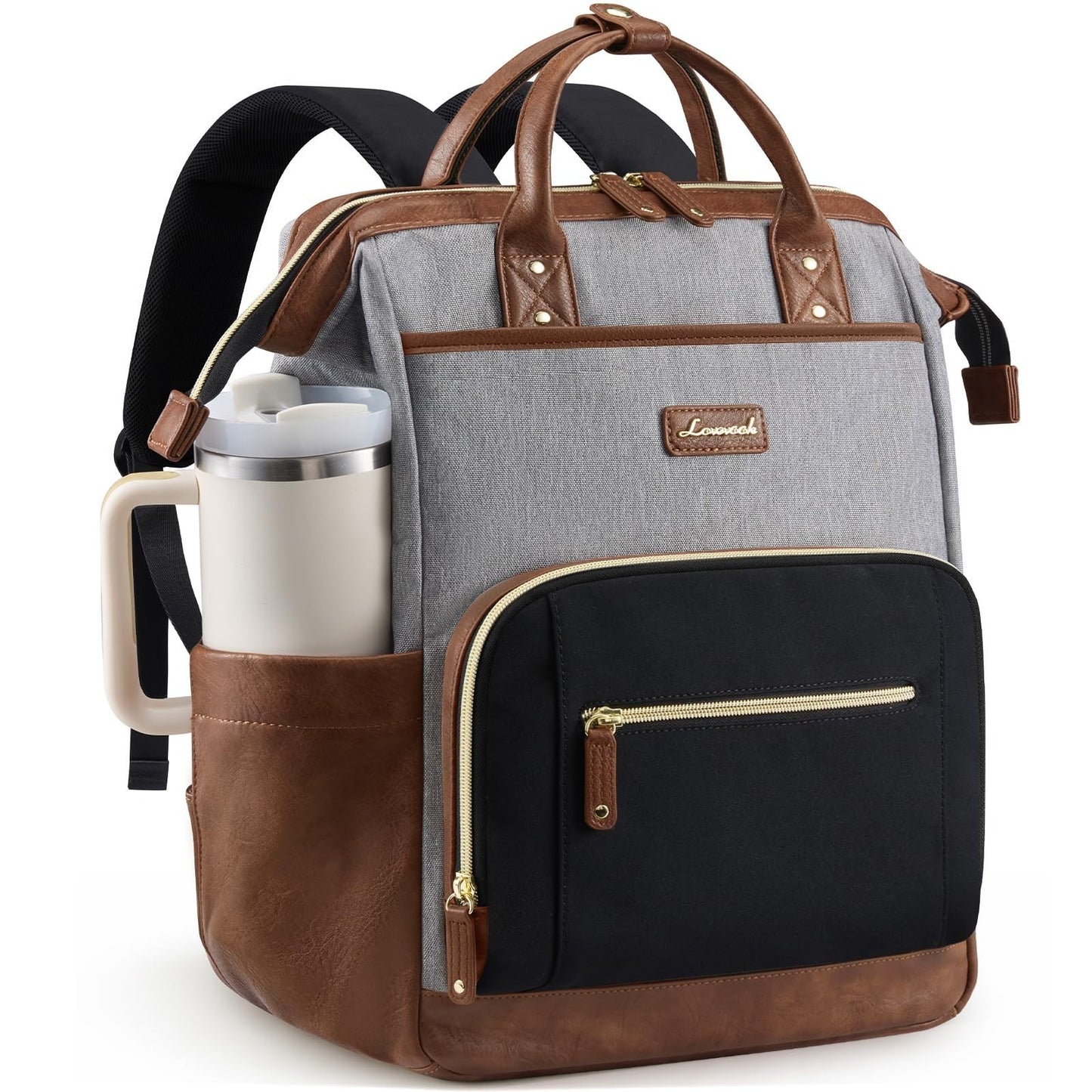 Stylish 15.6" Laptop Backpack with Tumbler Holder, Travel Bag for Work & College1