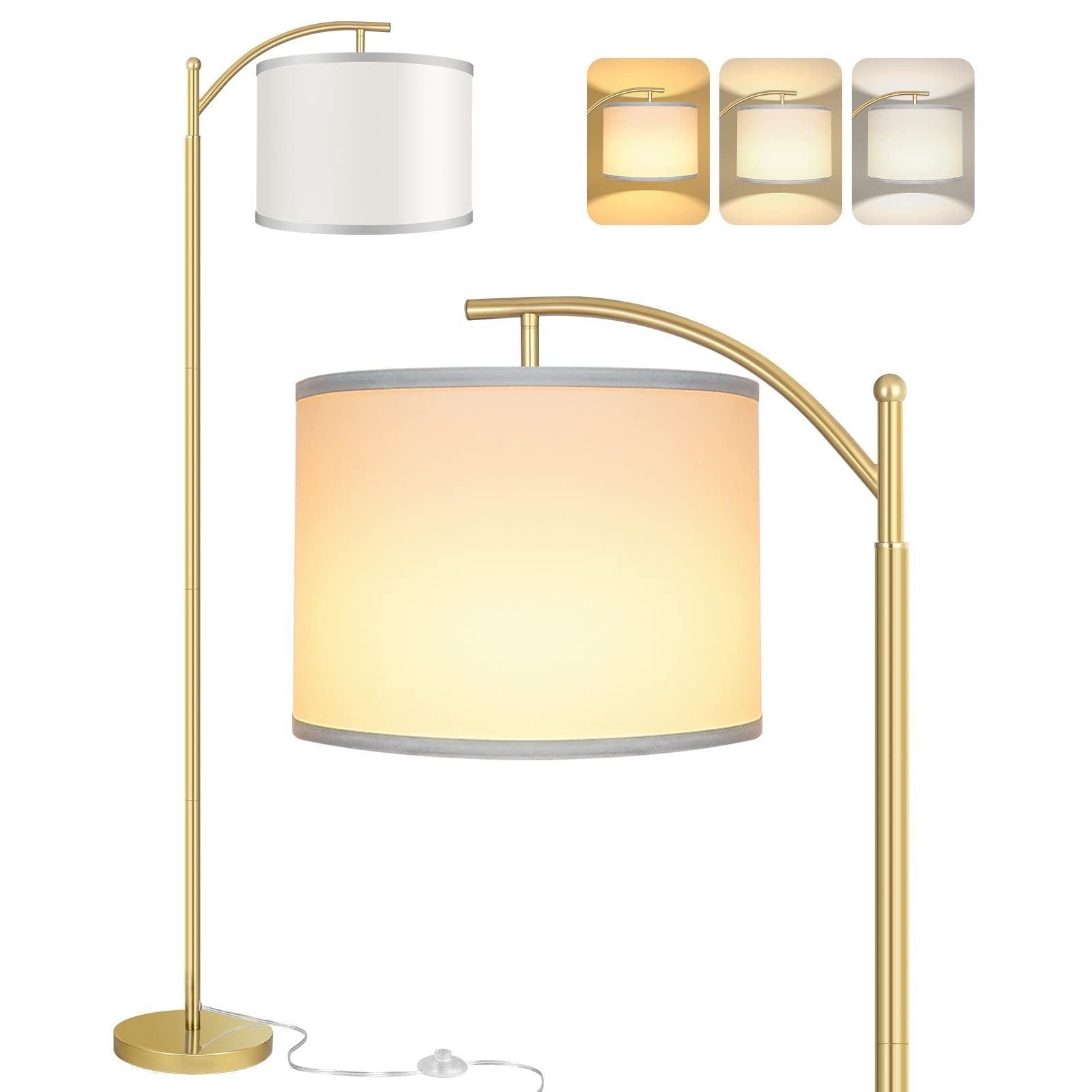 Tall Industrial Floor Lamp with 3 Color Temperatures, LED Bulb & White Shade0