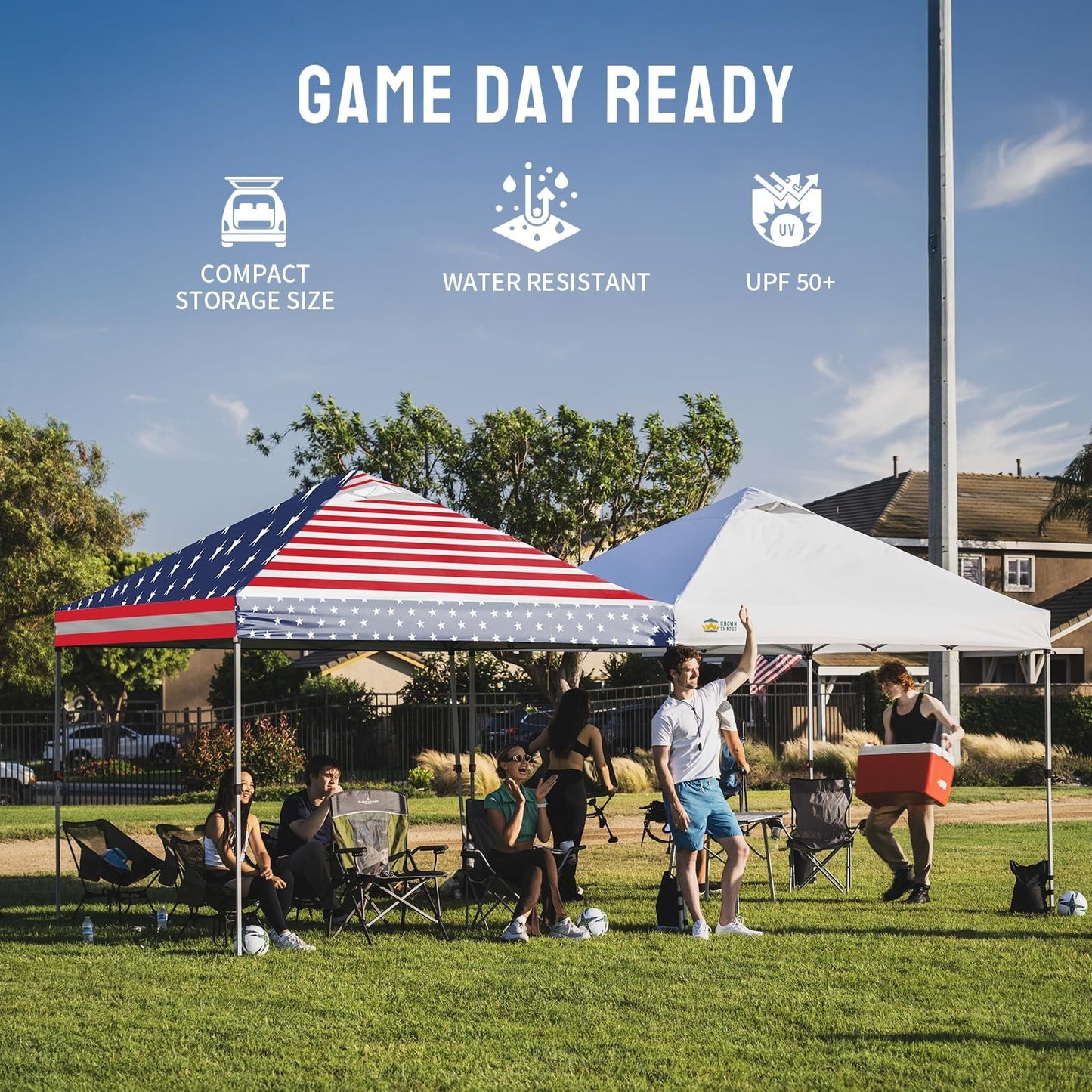 10x10 Pop Up Canopy Tent   Easy Setup, American Flag Design, Outdoor Shade for E7