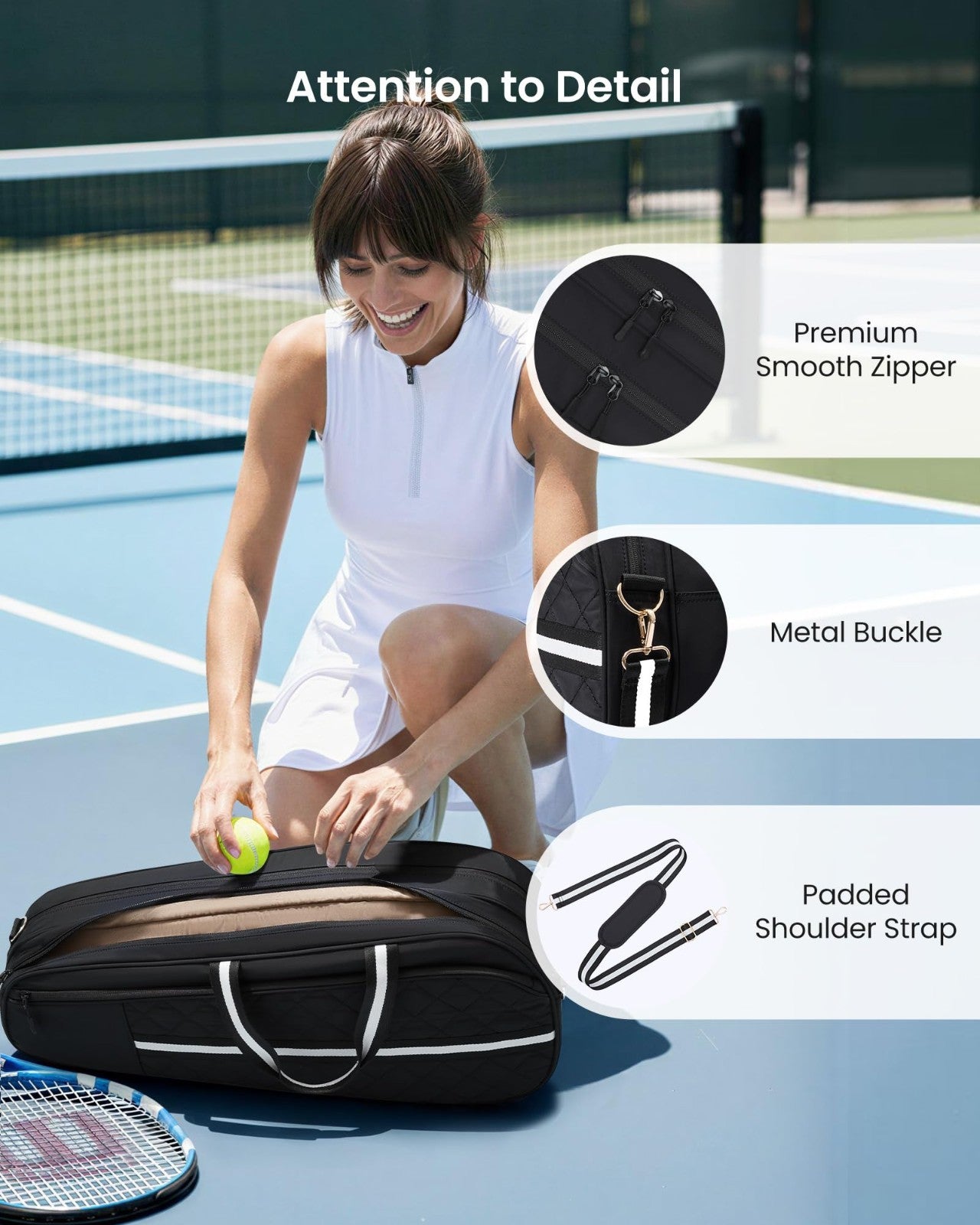 Water-Resistant Tennis Racket Bag for 3-6 Rackets with Shoe Compartment & Insula3