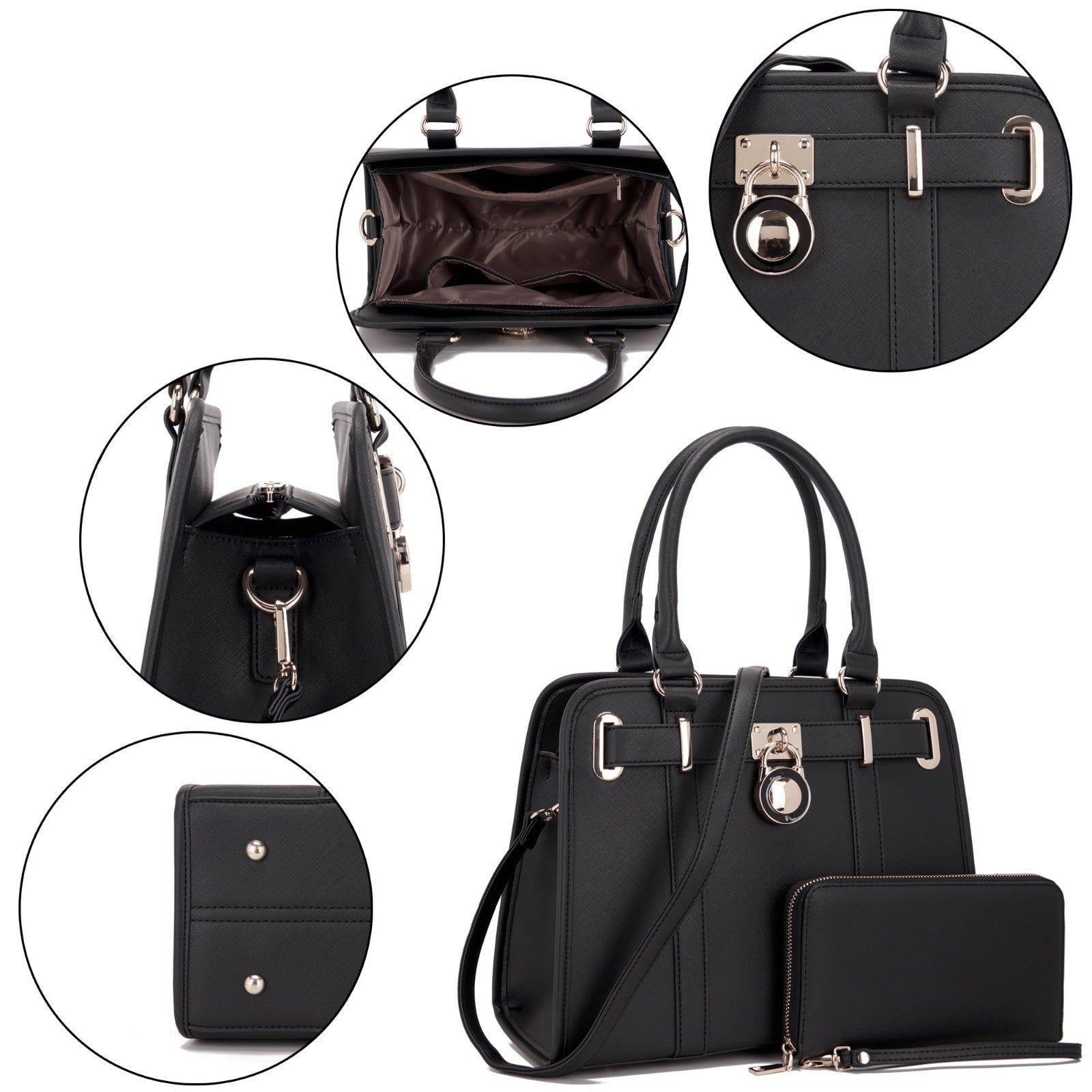 Stylish Women's Structured Satchel Tote Handbag Set with RFID Wallet - Fashion P6