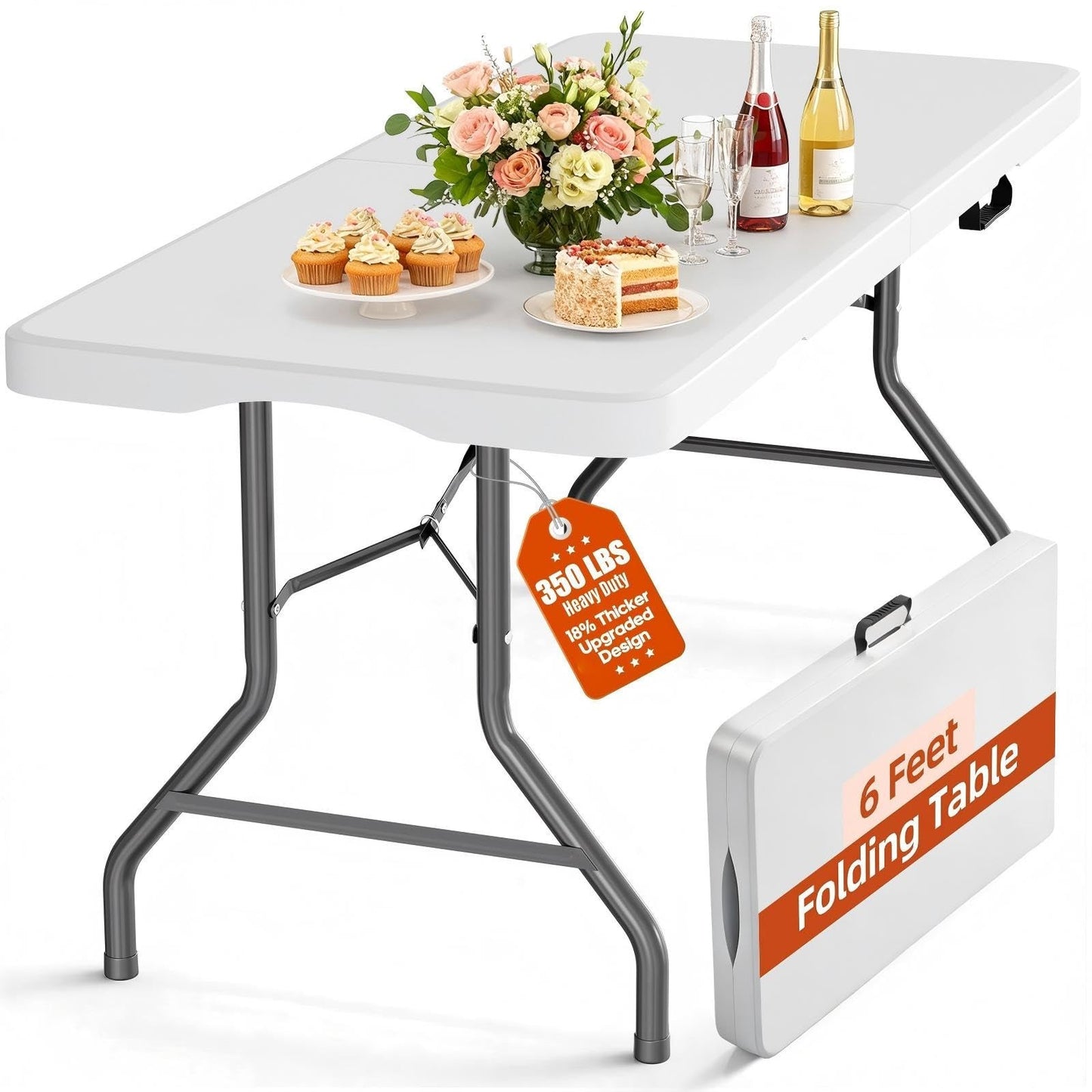 6FT Folding Table - Heavy Duty, 350 LBS Capacity, Waterproof HDPE Top, Portable1