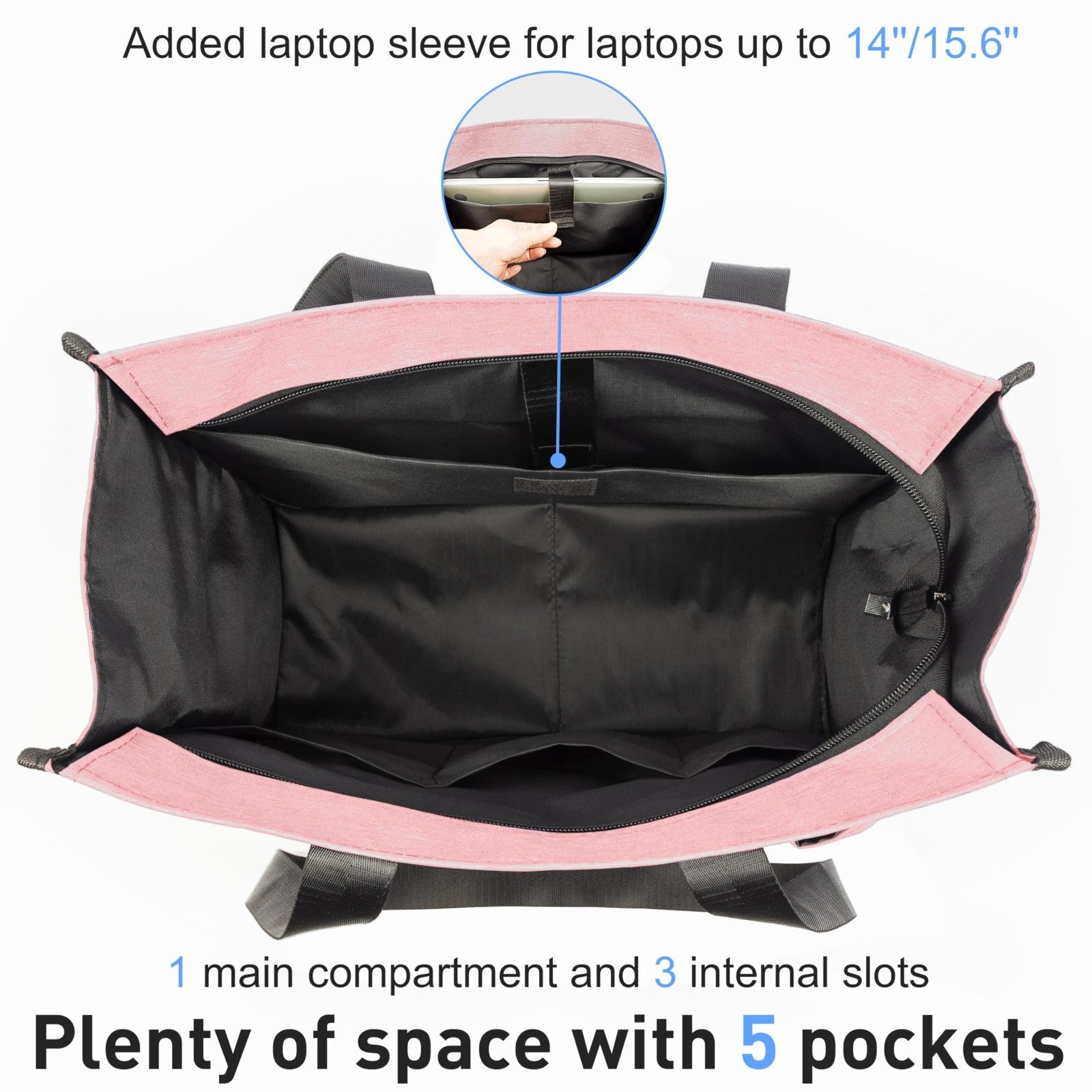 Large Multi Pocket Tote Bag with Compartments, Zippered Work Bag for Men & Women5