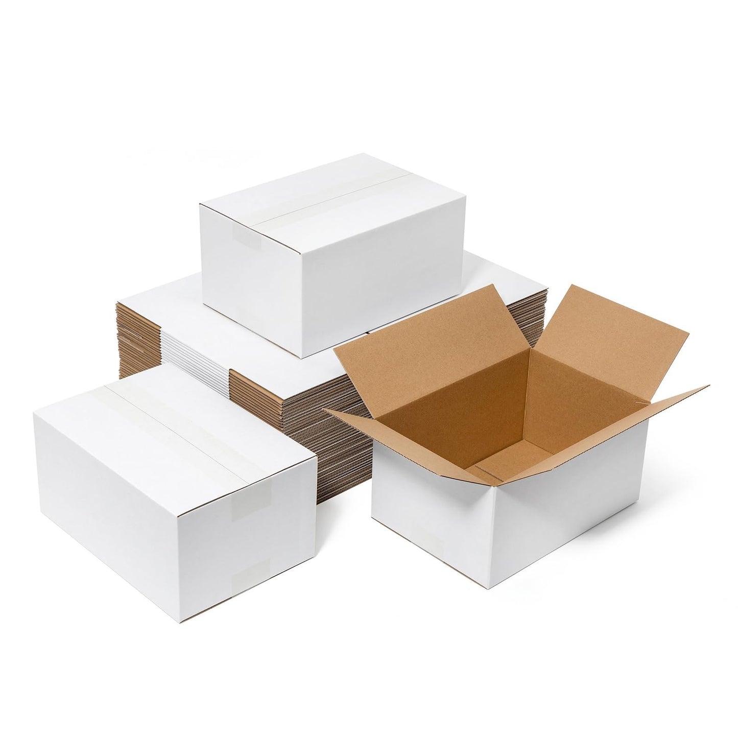 50 Pack 10x7x5" Corrugated Shipping Boxes - White, 3-Layer Mailer Packing Suppli0