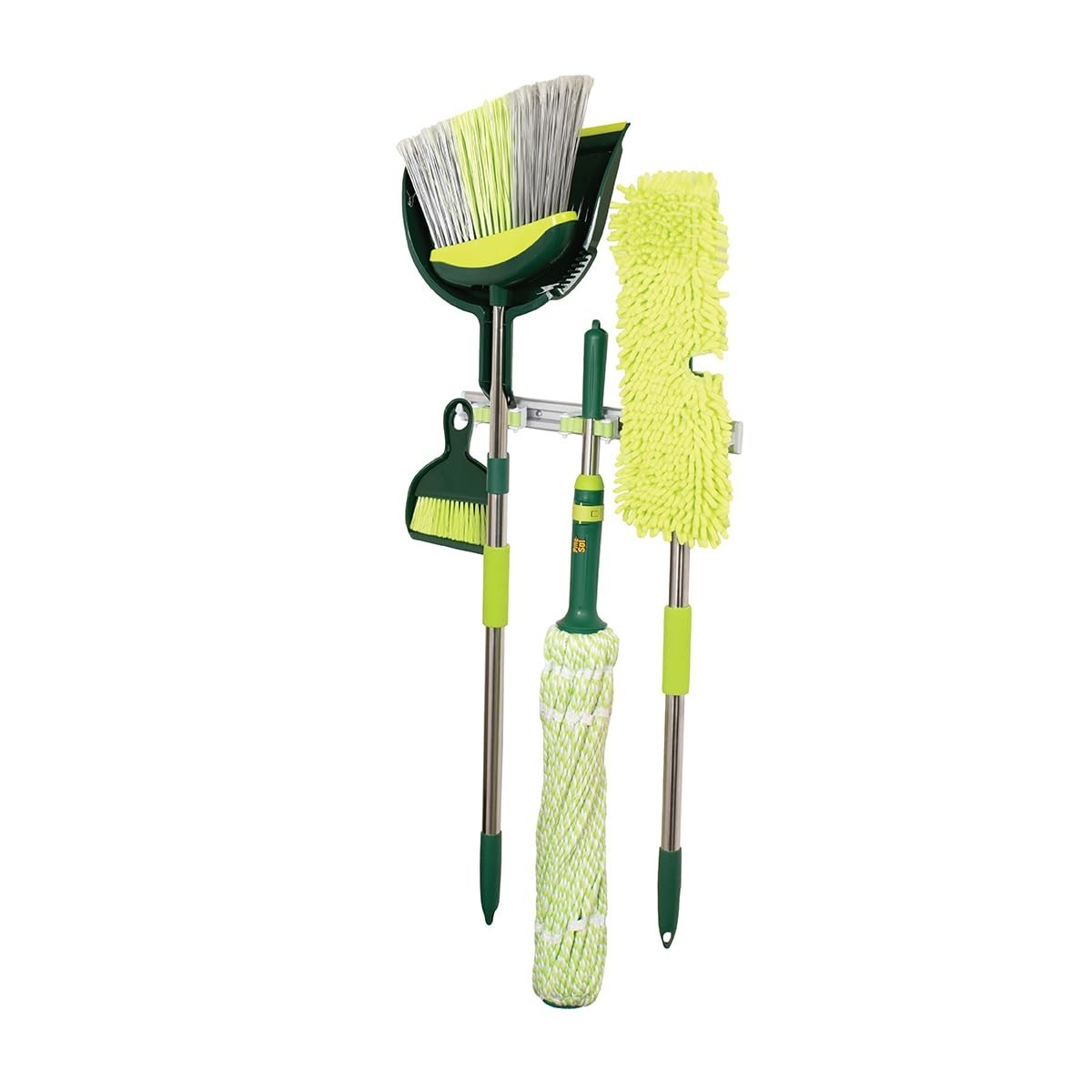 All-in-One Floor Cleaning Set - Angled Broom, Microfiber Mops, Dustpan & Rack -1