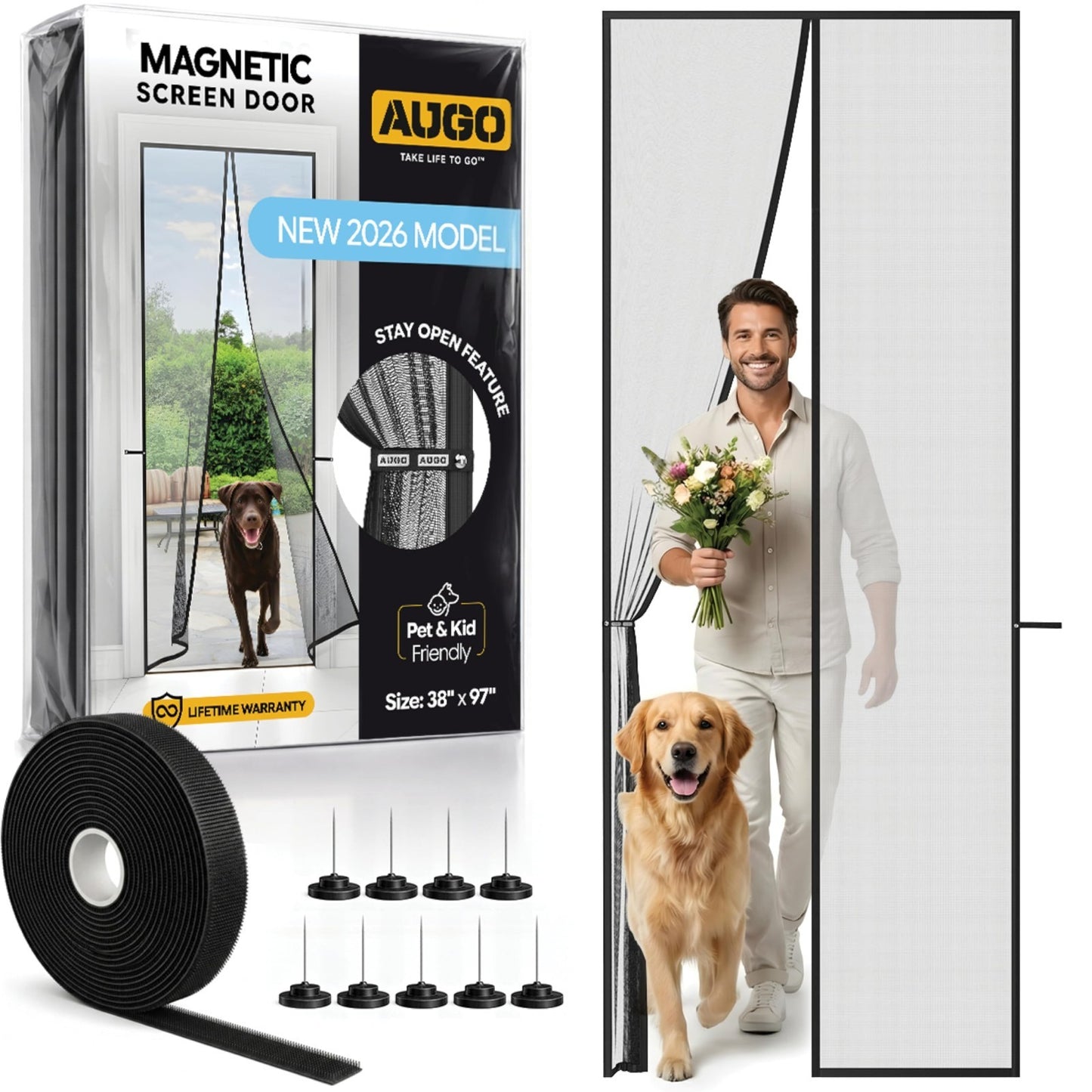Magnetic Screen Door   Self Sealing, Heavy Duty Mesh, Bug Proof, Pet & Kid Frien1