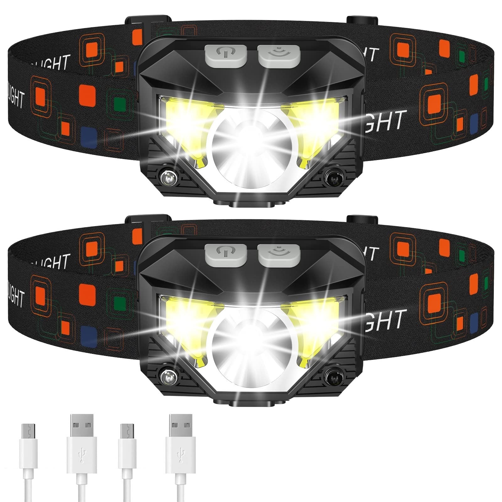 Ultra Light LED Headlamp Flashlight   Rechargeable, Waterproof, 8 Modes, 2 Pack0