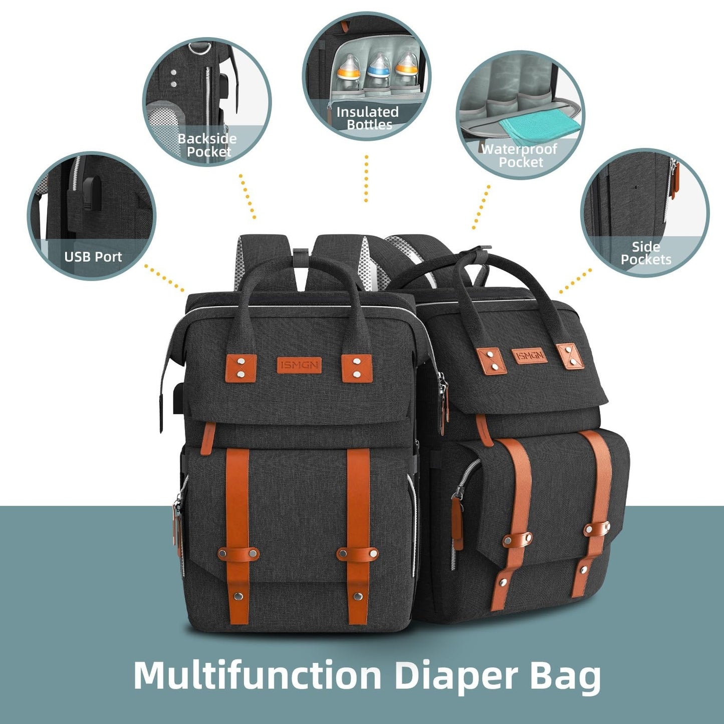 Diaper Bag Backpack with Changing Station, Stylish Baby Bag for Boys   Black4