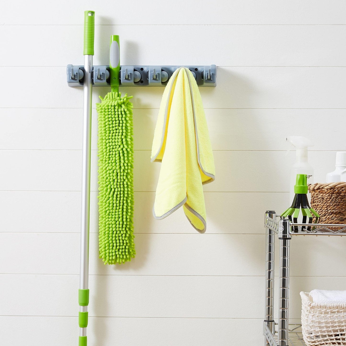 Heavy Duty Wall Mount Broom Mop Holder - Sturdy Tool Organizer with Hooks & Slot2
