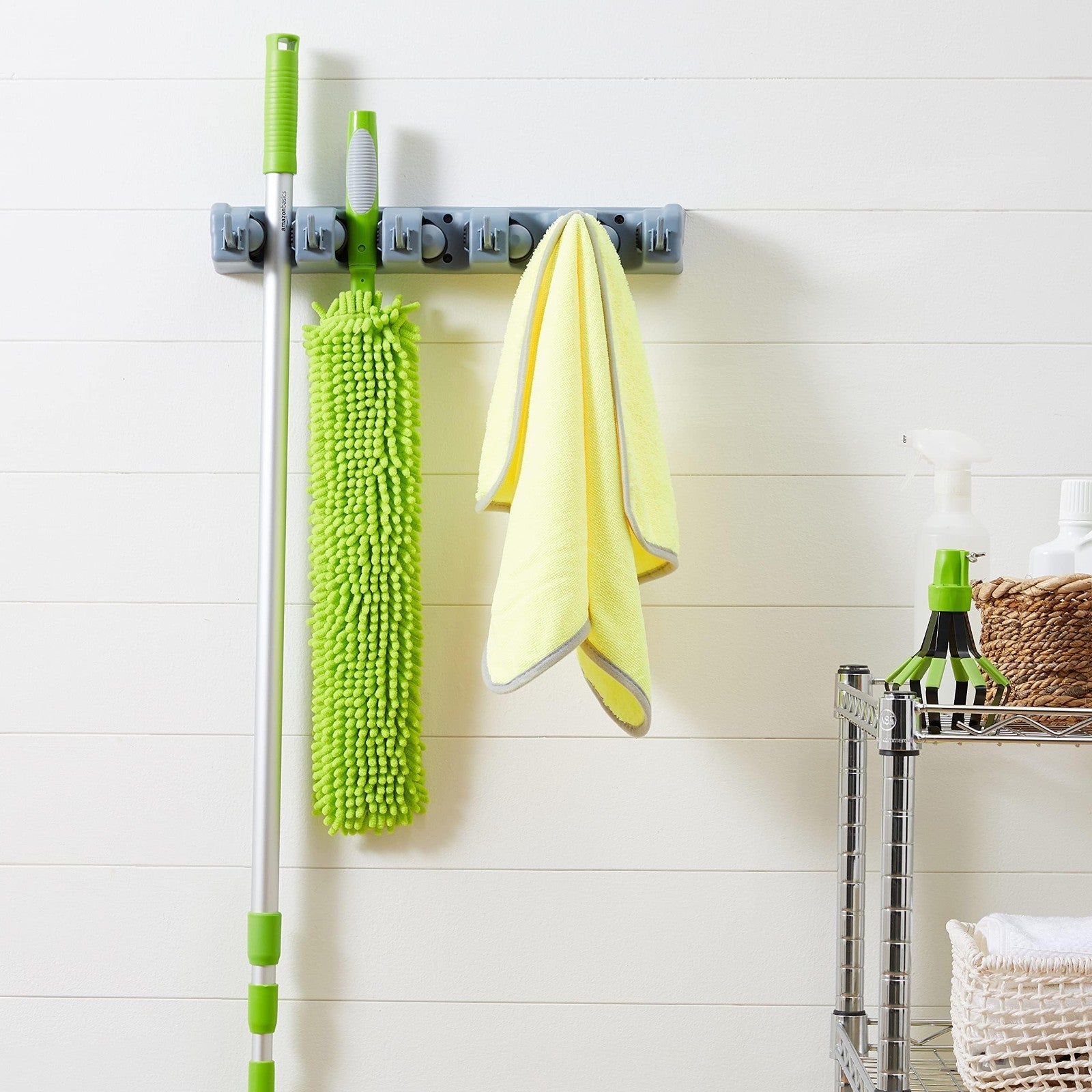 Heavy Duty Wall Mount Broom Mop Holder - Sturdy Tool Organizer with Hooks & Slot2