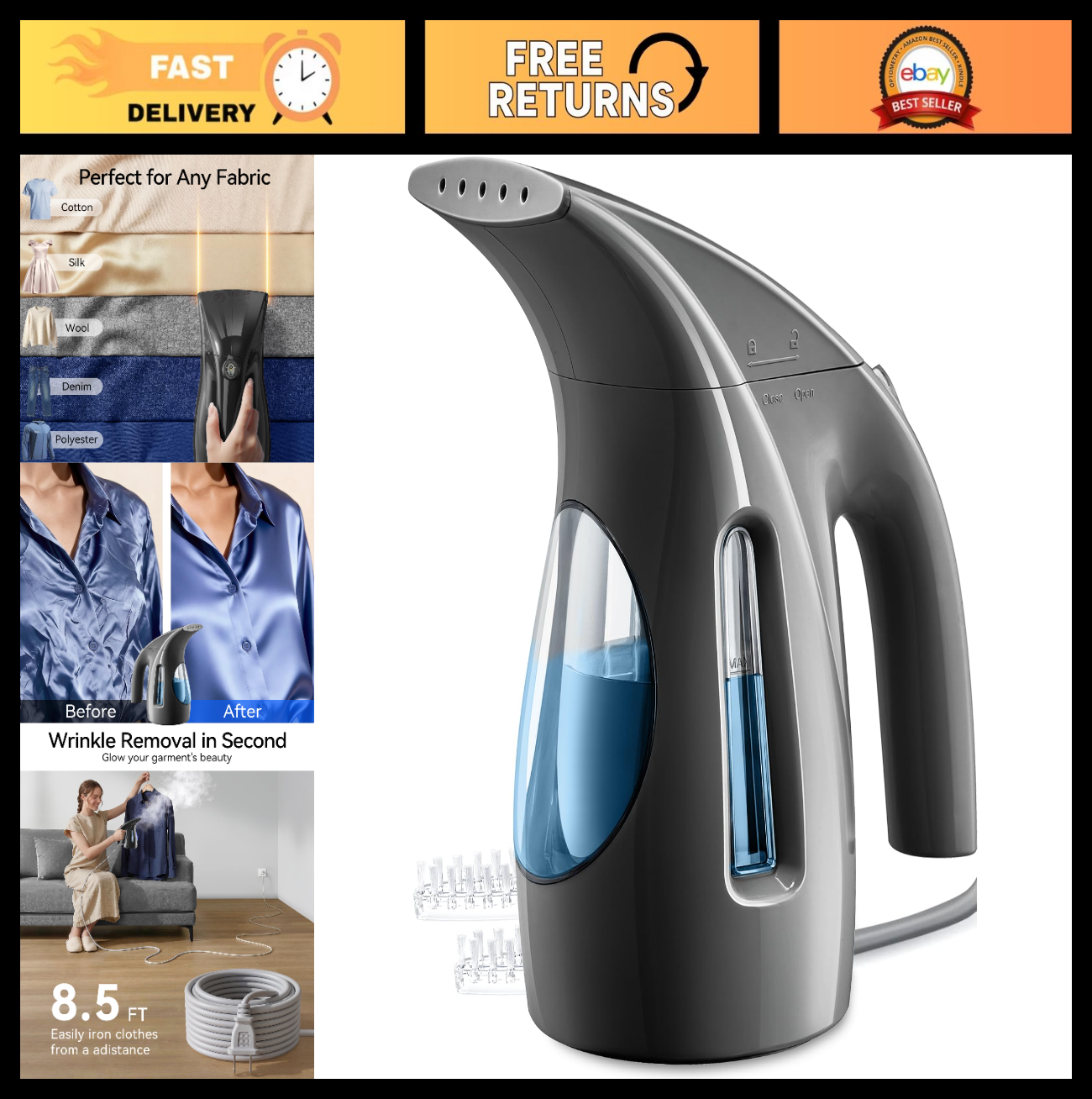 Portable Handheld Clothes Steamer, 1100W, 300ml Capacity, Fast Heat-Up, Travel S0