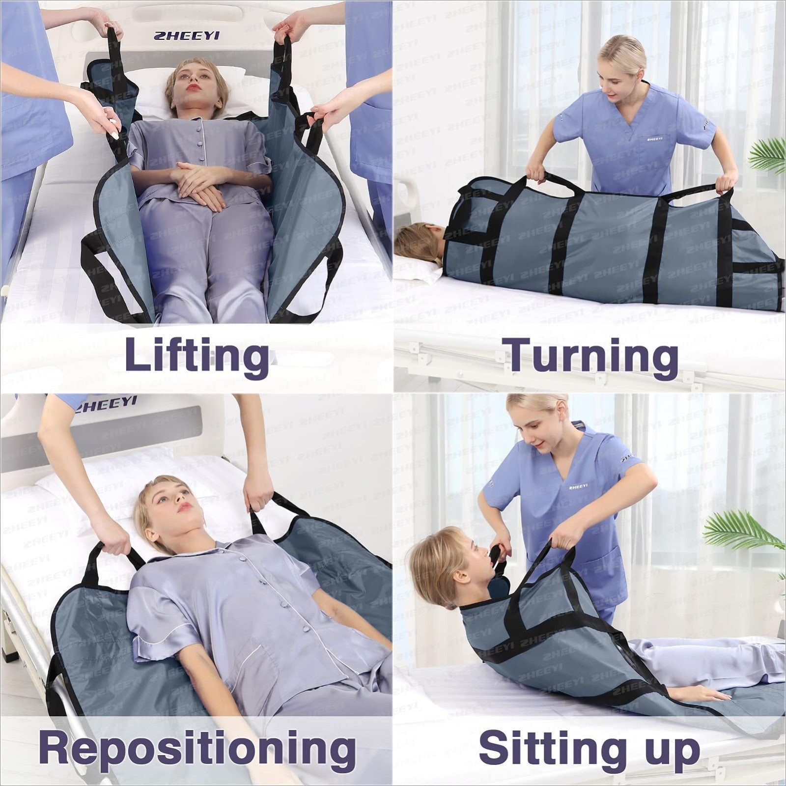Multipurpose 48"x40" Bed Pad with Handles   Washable Patient Sheet for Lifting &2