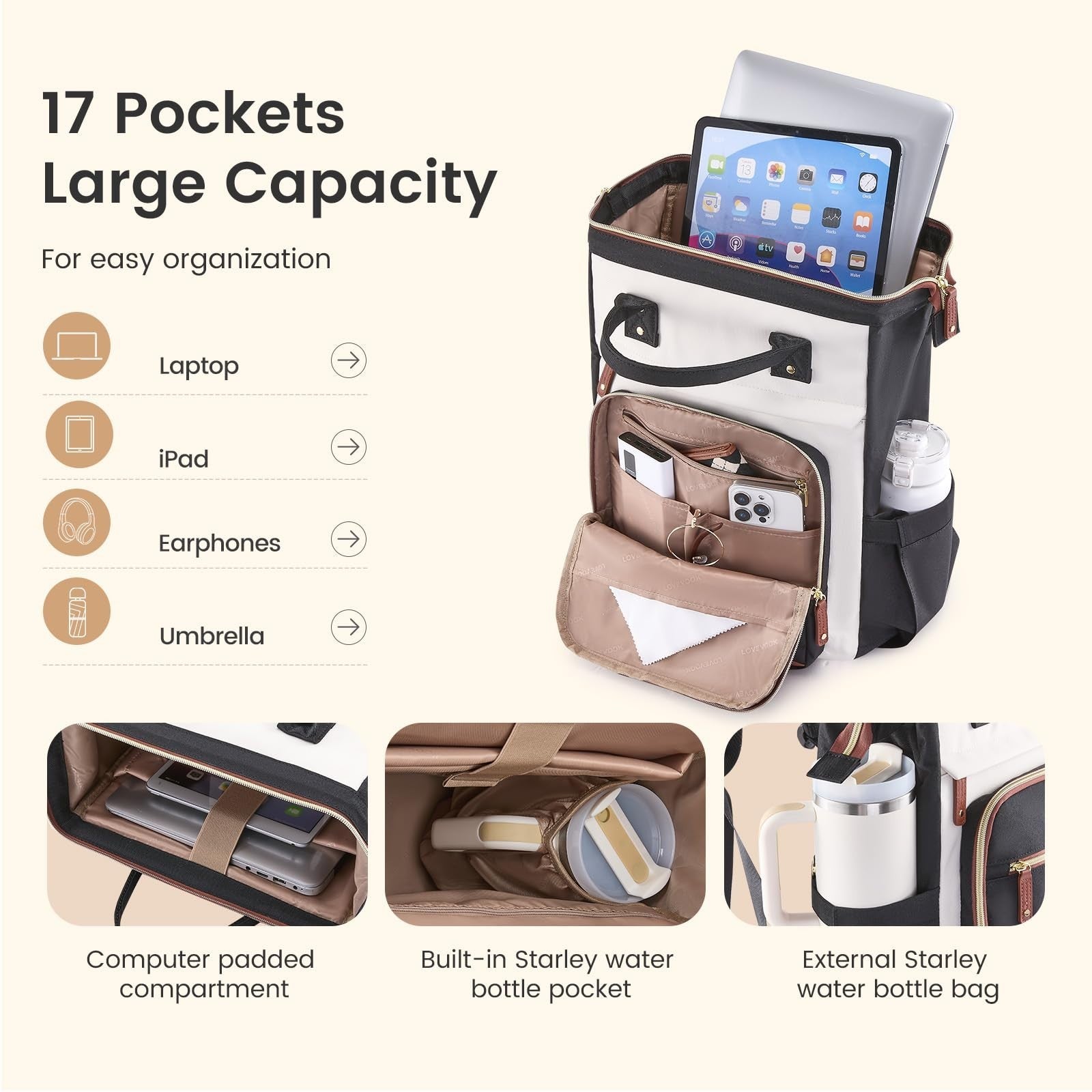 Large Capacity Laptop Backpack for Women, 15.6" Waterproof Work Bag, Travel Book2