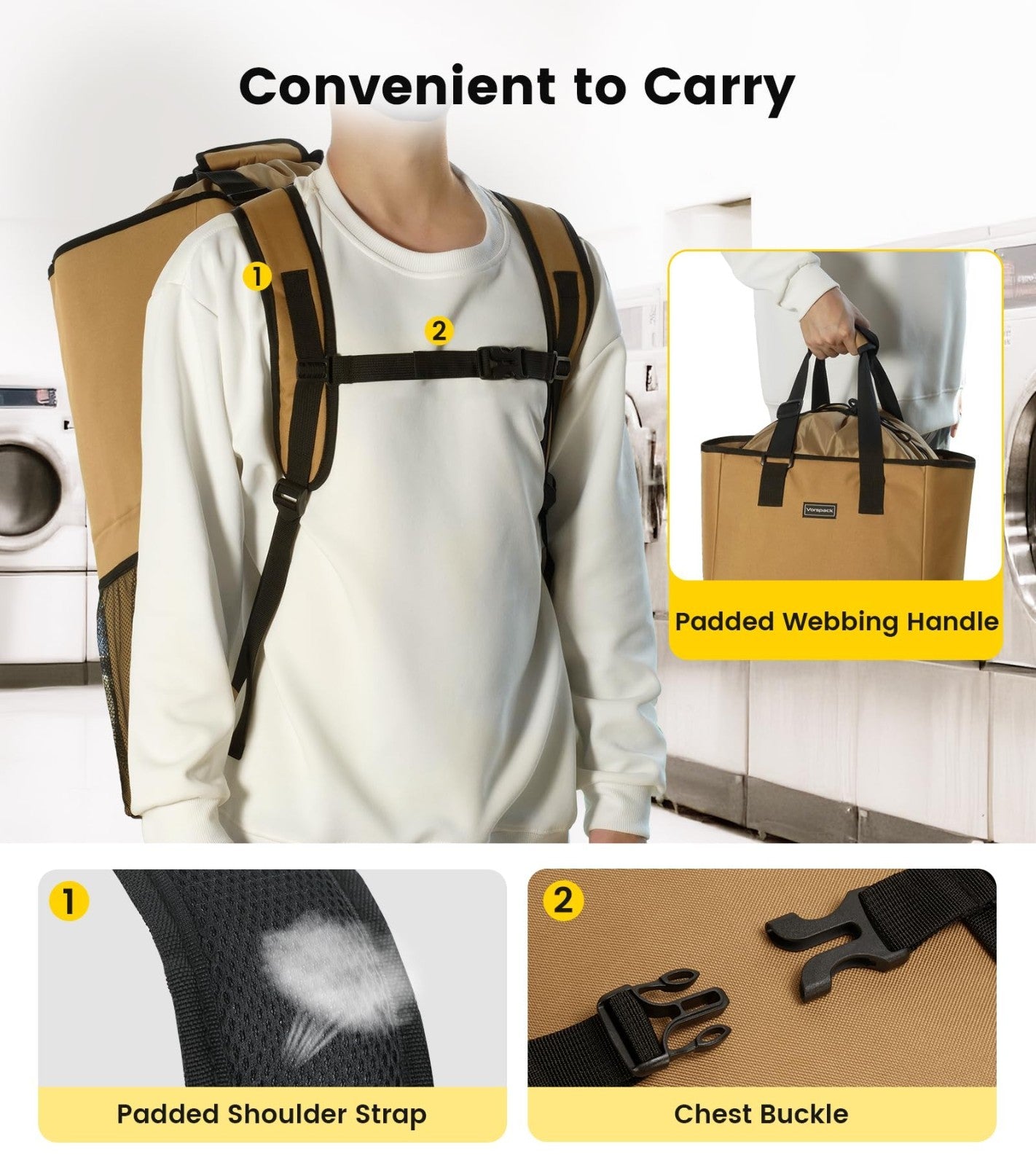 Extra Large Laundry Backpack with Shoulder Straps - Heavy-Duty 2-in-1 Hamper for5