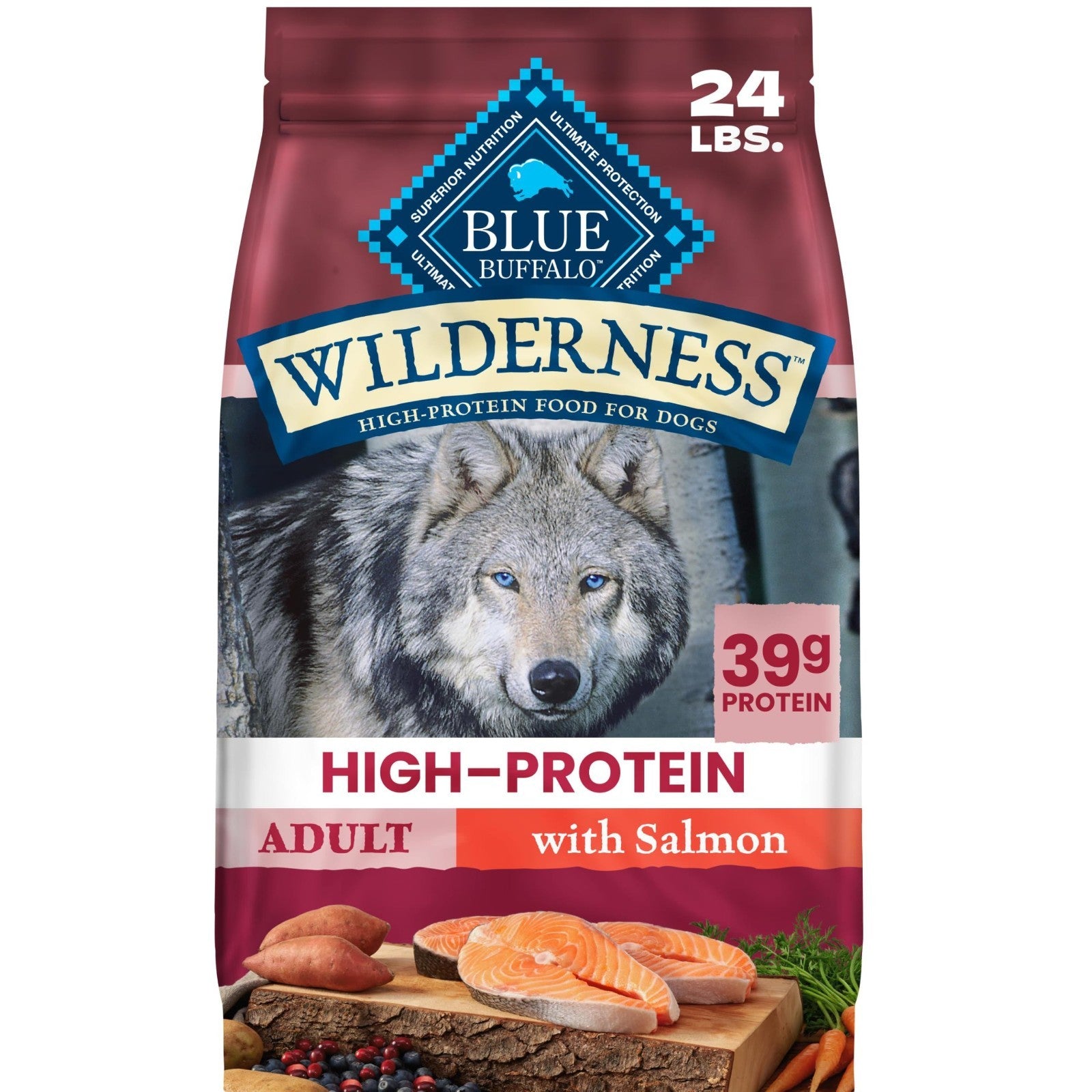 Grain Free Salmon & Wholesome Grains Adult Dry Dog Food, 24 lb   High Protein, N0