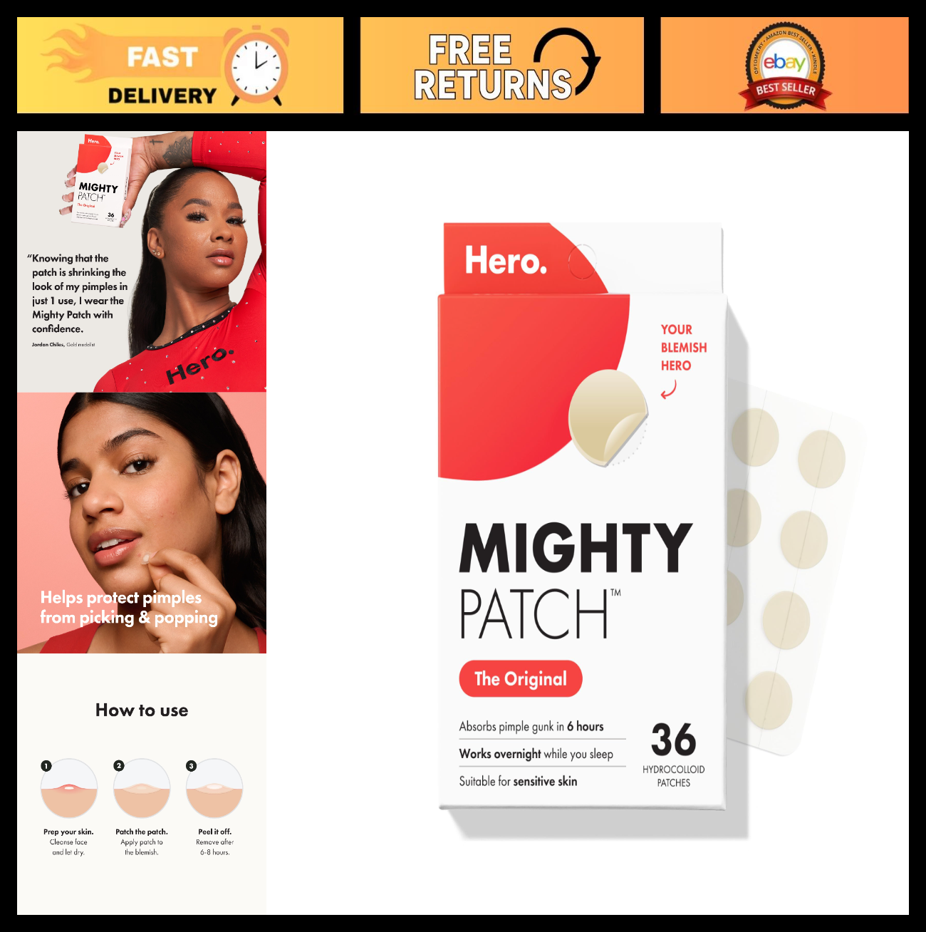 Original Nighttime Acne Pimple Patches - 36 Ct Hydrocolloid Spot Treatment, Shri0